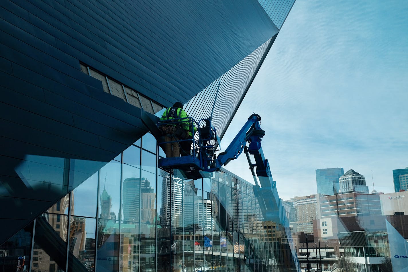 On Friday workers repaired panels that came loose during high winds two days earlier. On Wednesday winds were gusting up to 60 miles per hour.