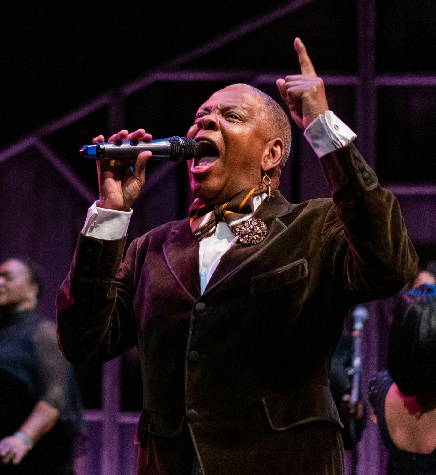 Dennis W. Spears leads the choir in song. ] MARK VANCLEAVE &#x2022; mark.vancleave@startribune.com * The cast of Penumbra Theatre's 'Black Nativity' rehearses Wednesday, Nov. 28, 2018.