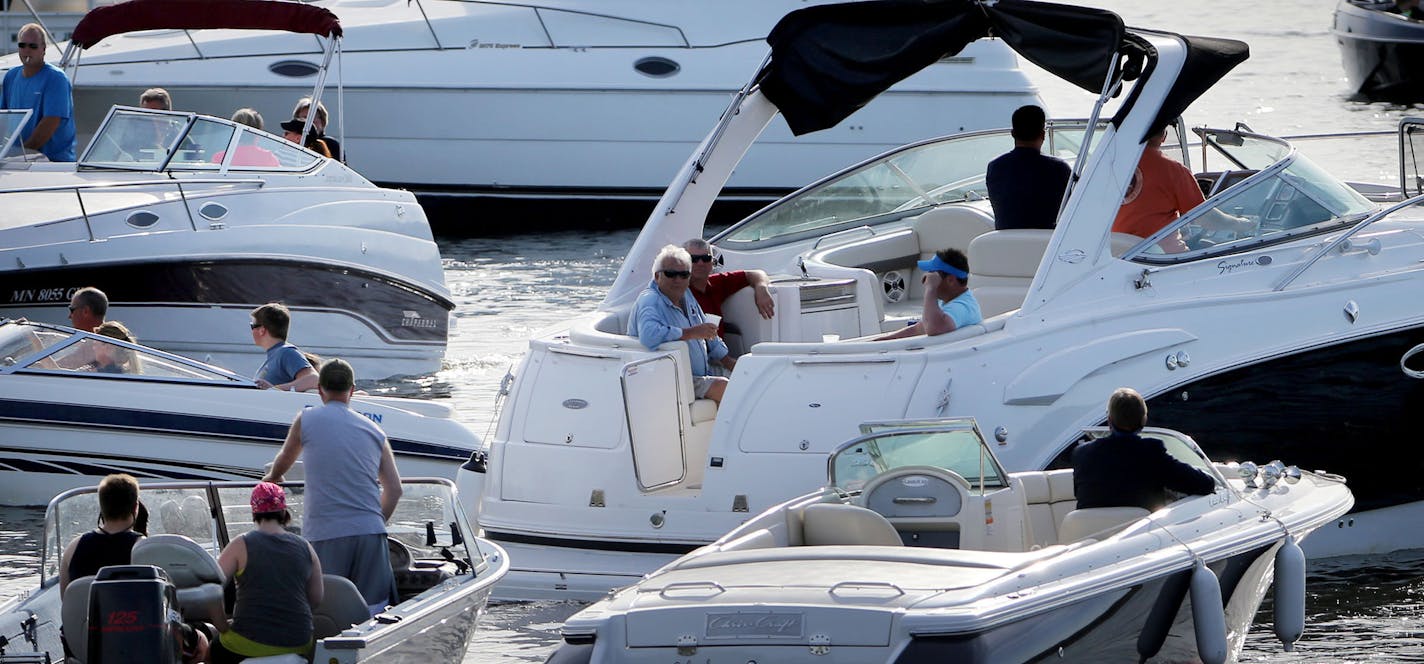 Boats jam a channel on Lake Minnetonka Friday, May 22, 2015, near Lord Fletcher's in Spring Park, MN