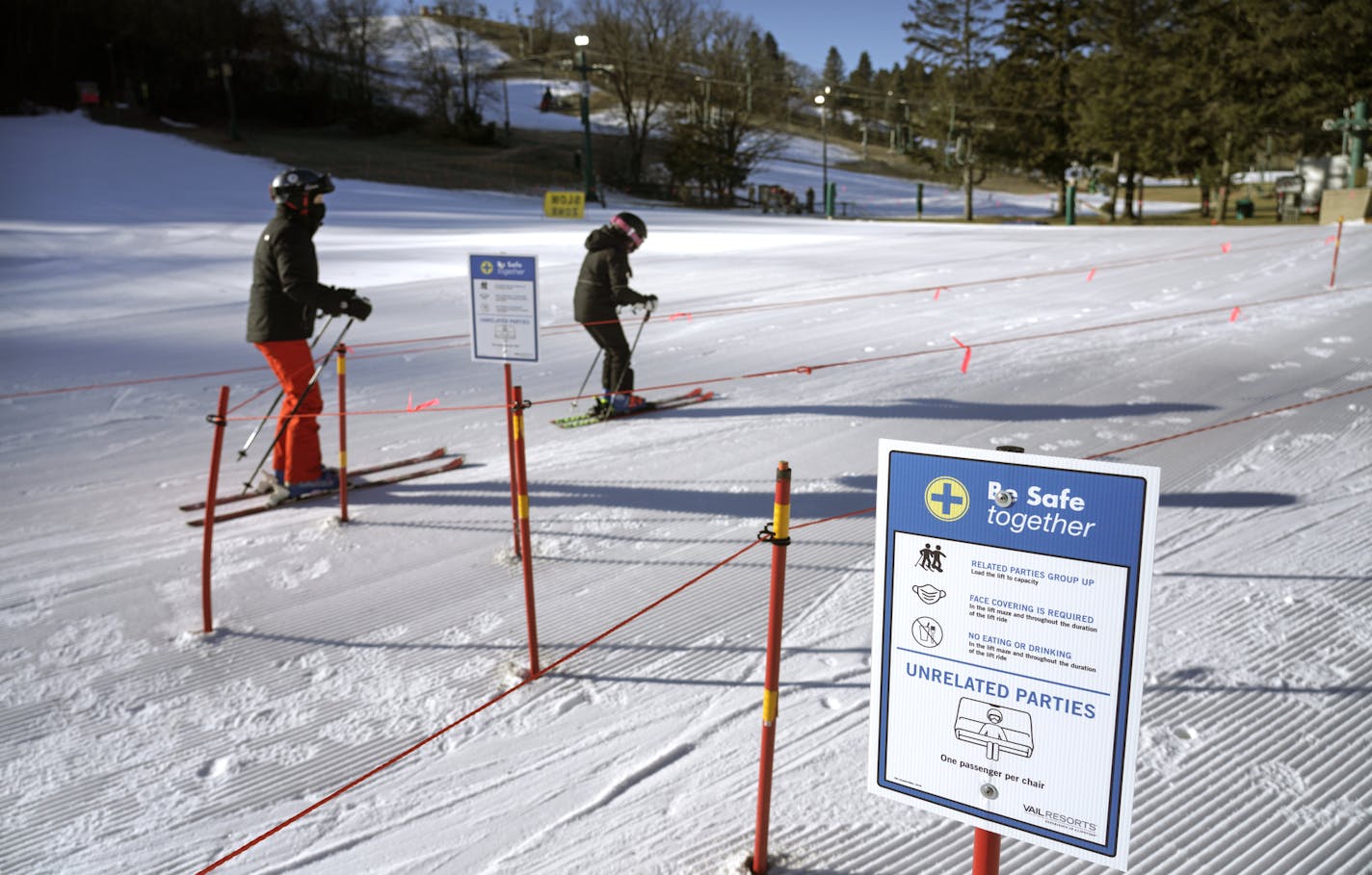 Skiers at Afton Alps ski area enjoyed the mild temperatures and a decent base of snow Friday morning.