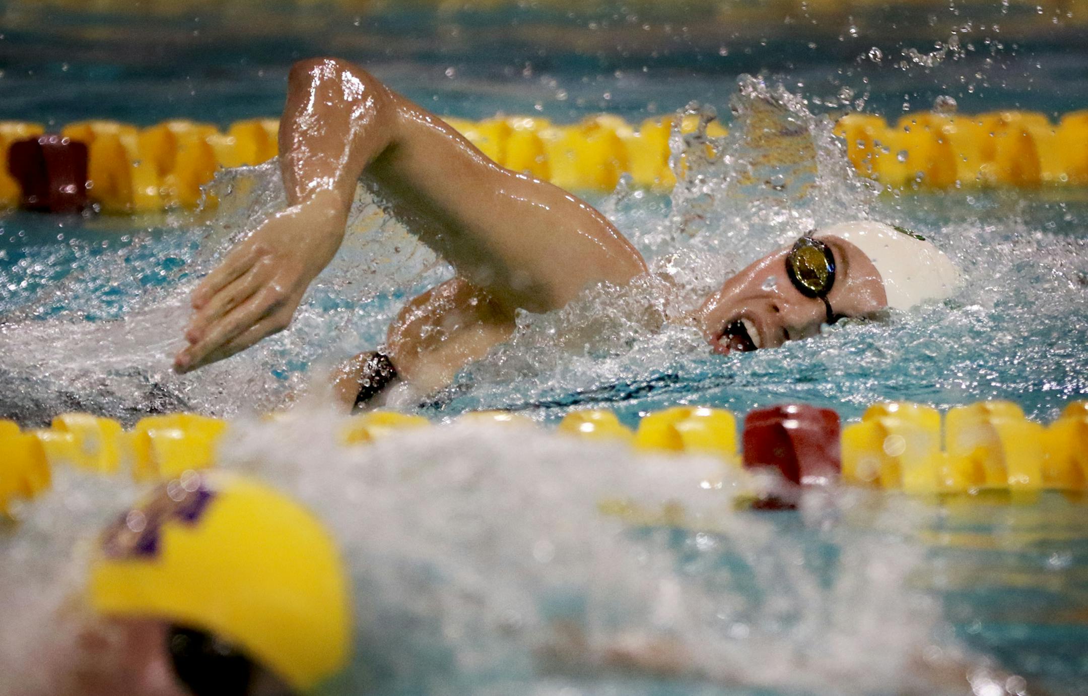 Edina's Kelli McCarthy, top, en route to winning the 500 yard freestyle in a time of 4:52.03 during the Class 2A high school girls' swimming and diving state meet finals Friday, Nov. 18, at the University of Minnesota Aquatic Center in Minneapolis, MN.] (DAVID JOLES/STARTRIBUNE)djoles@startribune.com Class 2A high school girls' swimming state meet finals