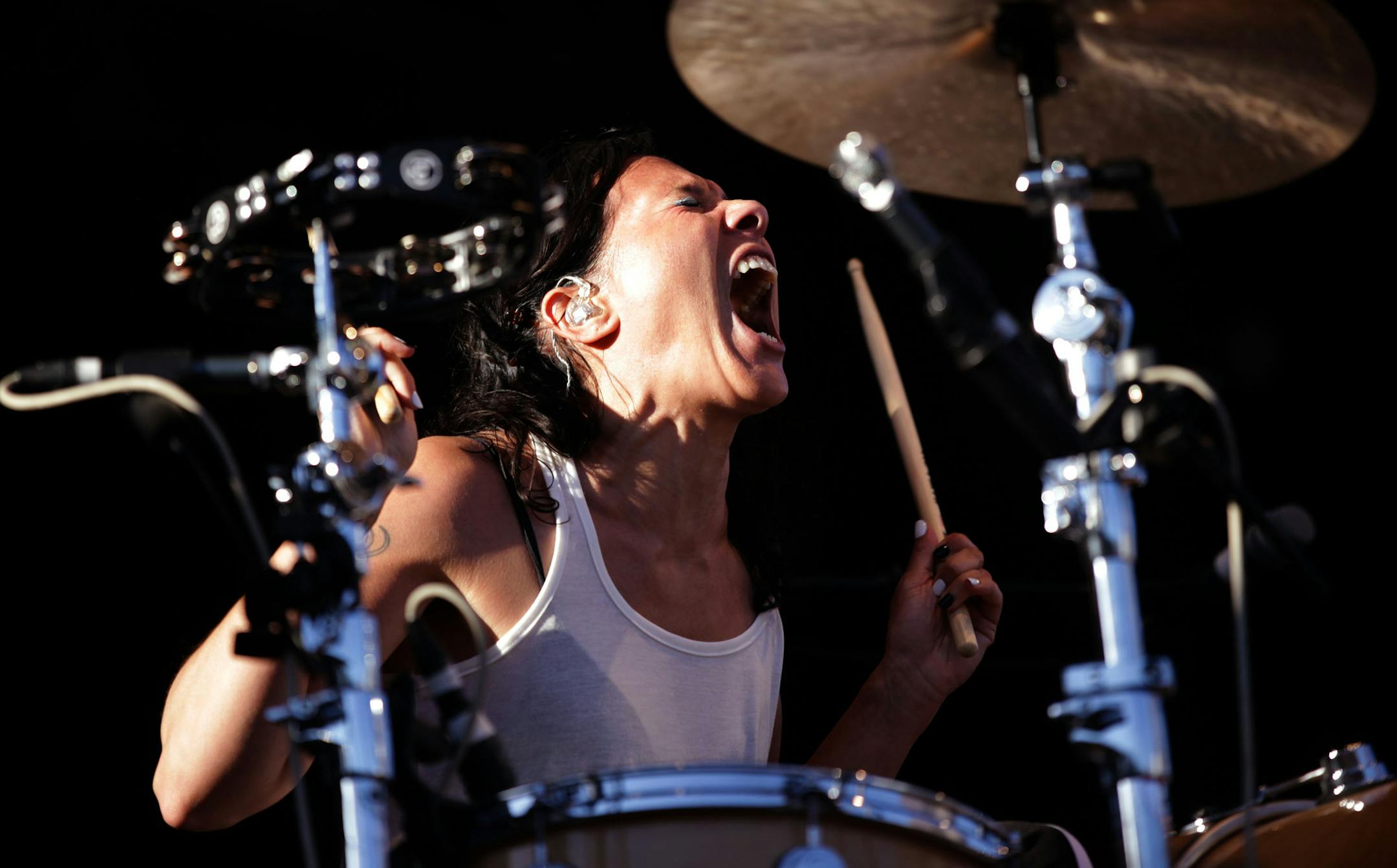 Kim Schifino of Matt and Kim performs during the first day of Rock the Garden. ] Rock the Garden was held Saturday afternoon at the Walker Art Center in Minneapolis. MONICA HERNDON monica.herndon@startribune.com Minneapolis, MN 06/21/2014