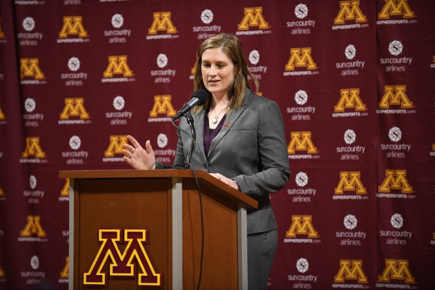 Athletics Director Mark Coyle, (not in photo) and new Head Coach Lindsay Whalen met with the media Friday, April 13, at 3 p.m. inside Williams Arena