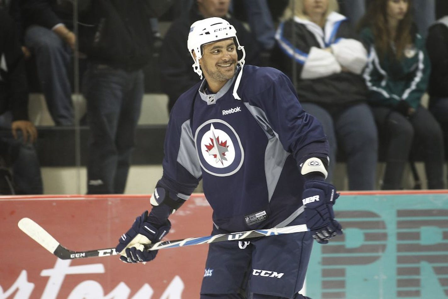 Winnipeg Jets defenseman Dustin Byfuglien during training camp in Winnipeg.