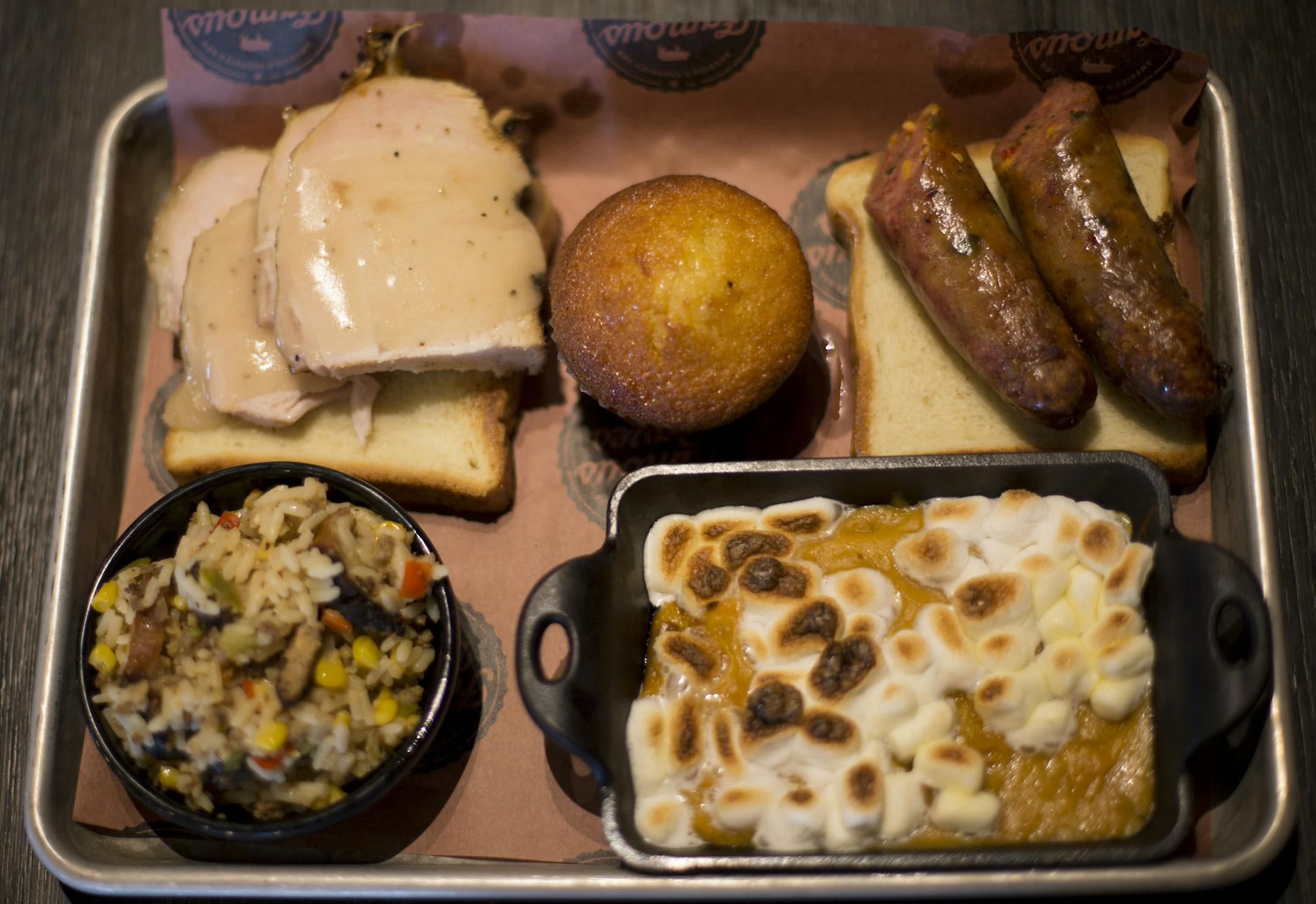 The carved turkey platter is one of the new dishes offered at Famous Dave's in Coon Rapids. ] ALEX KORMANN &#x2022; alex.kormann@startribune.com Famous Dave's Coon Rapids location recently did a twelve week menu overhaul where they introduced new dishes to only that location as an experiment of sorts. New items include chicken and waffles, jalape&#xf1;o and cheddar stuffed sausage, mini doughnuts and a sweet potato souffl&#xe9;. The new menu has pulled in more customers excited about the expande