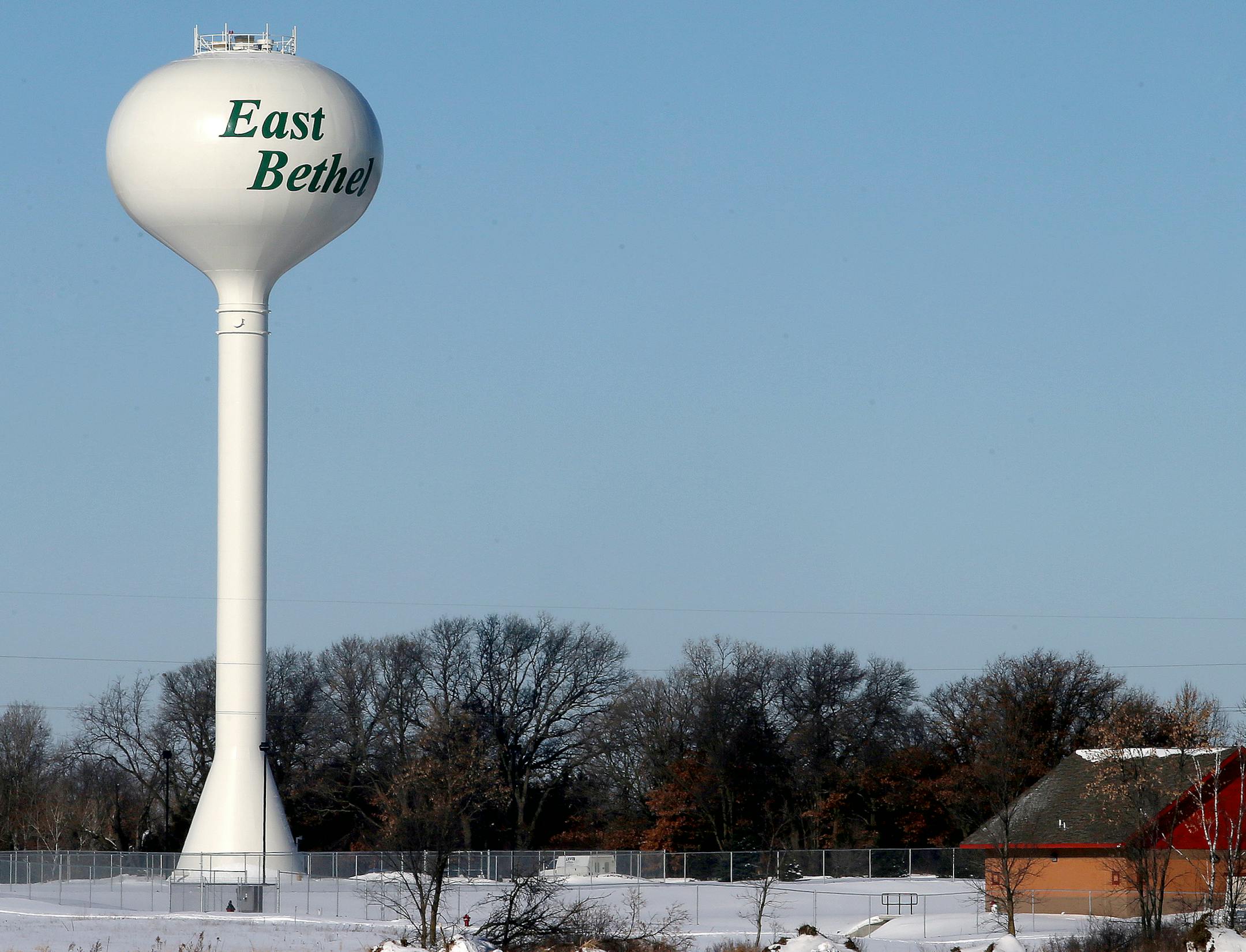 East Bethel, MN water tower by Highway 65 and Viking Blvd NE on February 6, 2014. ] JOELKOYAMA‚Ä¢jkoyama@startribune This sprawling northern Anoka County burb with 11,000 people but no grocery store or restaurant, really a city in name only, had a chance to make the next big suburban splash.