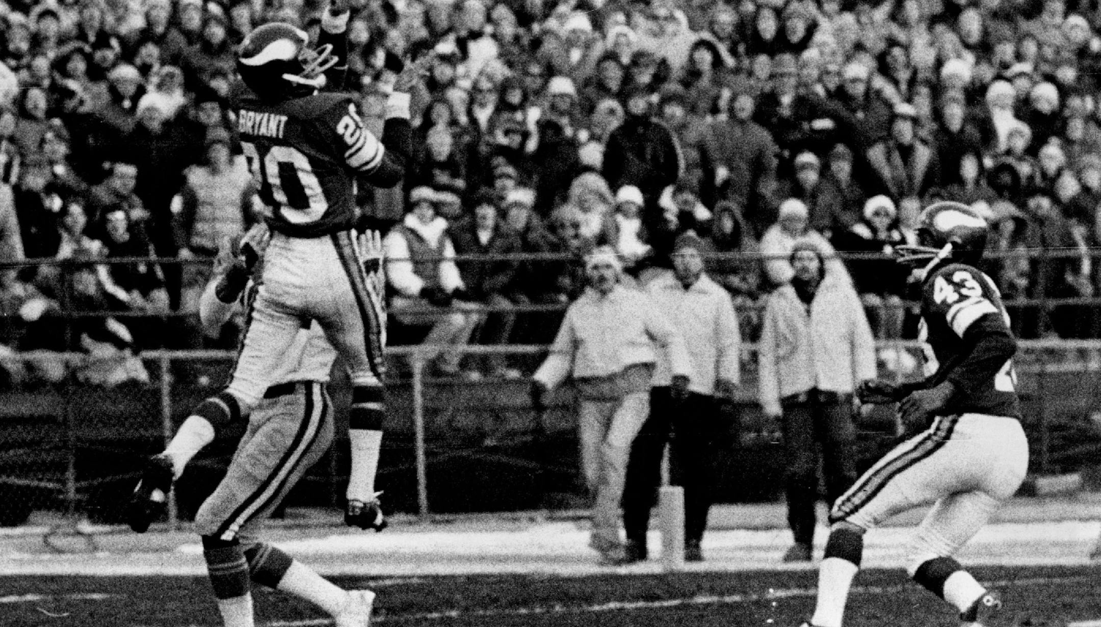 December 22, 1977 Last year, Bobby Bryant's Christmas present to the Vikings saved the year when he stepped in front of Ron Jessie to intercept a pass (center) that halted the Ram's final thrust in the NFC title game. December 26, 1976 William Seaman ,Minneapolis Star Tribune ORG XMIT: MIN2015091414004626