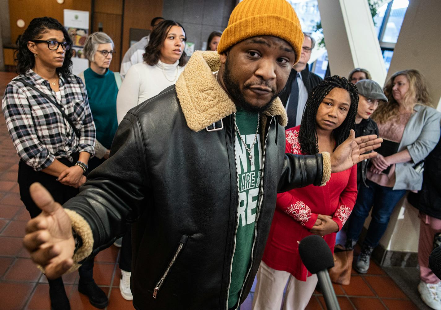 Kevin Reese, founder of "Until We Are All Free" discusses an evidentiary hearing to free her brother Marvin Haynes at the Hennepin County Government Center Minneapolis, Minn., on Tuesday, Nov. 28, 2023. In 2004, Haynes was sentenced to life in prison as a teenager for the murder of 55-year-old Randy Sherer, an employee at a north Minneapolis flower shop. No physical evidence ever linked Haynes to the robbery gone awry RICHARD TSONG-TAATARII • richard.tsong-taatarii @startribune.com