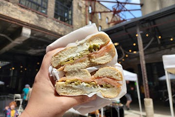 Smoked salmon bagel from Rudy’s Bagel Sandwiches at the Mill City Farmers Market.