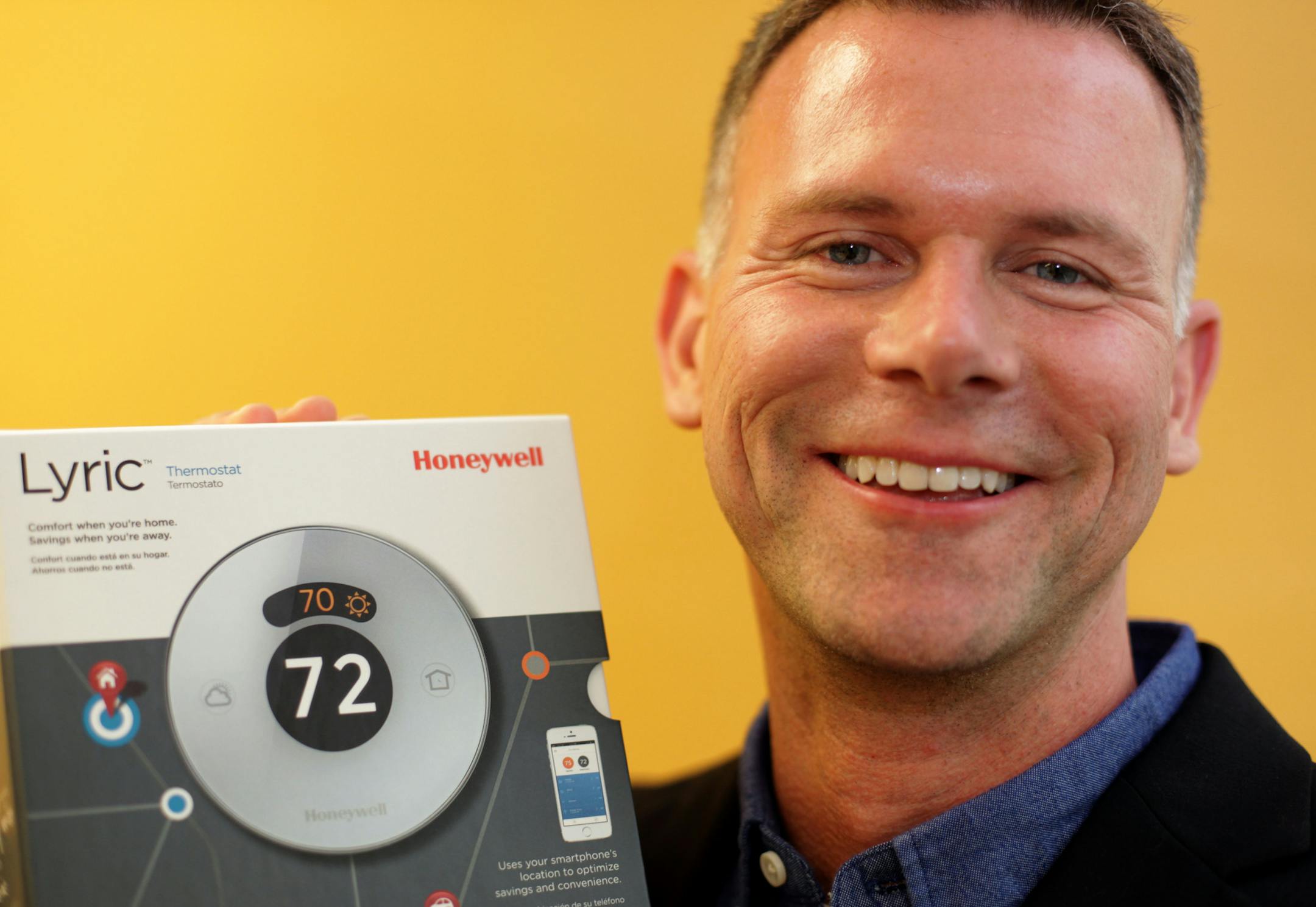 Tony Uttley, Honeywell’s vice president and general manager for Home Comfort and Energy Systems, showed off Lyric, which will available in August.