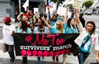 Sexual assault survivors along with their supporters at the #MeToo Survivors March against sexual abuse Sunday, Nov. 12, 2017 in Los Angeles, Calif. F