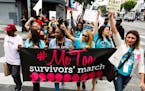 Sexual assault survivors along with their supporters at the #MeToo Survivors March against sexual abuse Sunday, Nov. 12, 2017 in Los Angeles, Calif. F