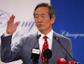 South Korea's Chung Mong-Joon gestured during a news conference in Paris on Monday to announce his candidacy for the upcoming FIFA presidential electi
