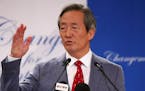 South Korea's Chung Mong-Joon gestured during a news conference in Paris on Monday to announce his candidacy for the upcoming FIFA presidential electi