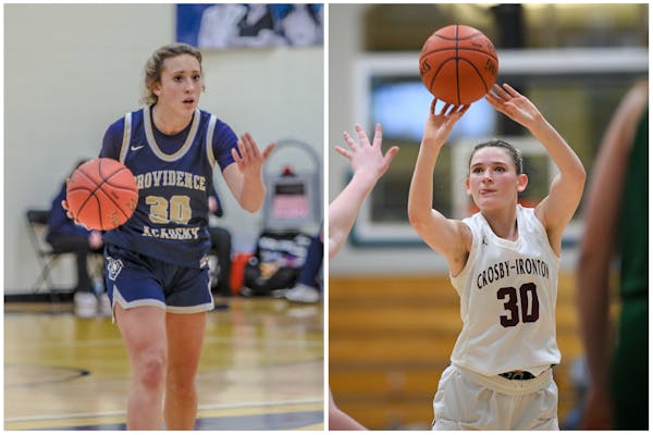 Providence Academy’s Maddyn Greenway (left) and Crosby-Ironton’s Tori Oehrlein are ninth-grade girls basketball players who already dominate.