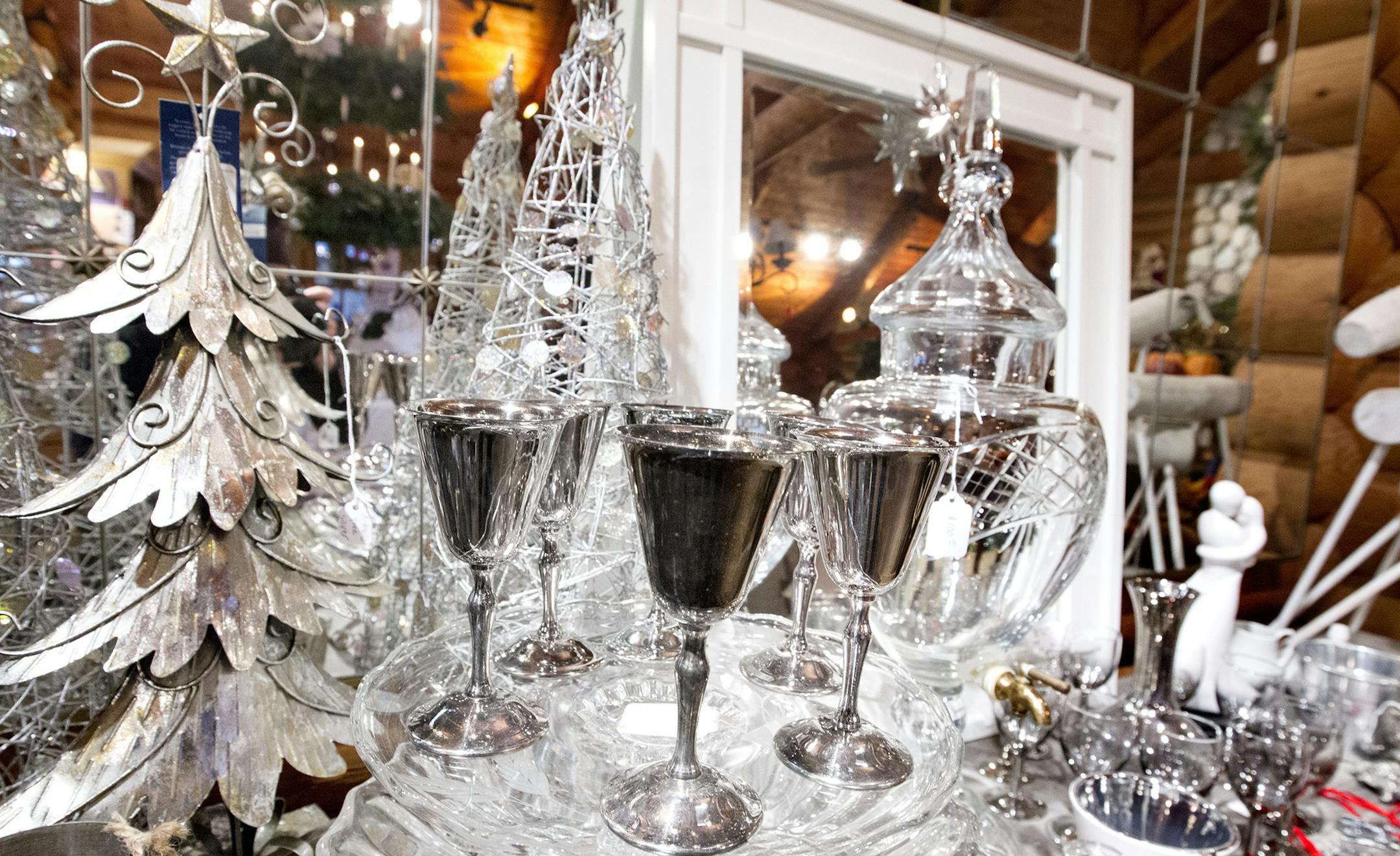 Glassware, silver and other home accessories are among items for sale.