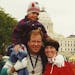 Tom Jackson with wife Julie and son Joe after his first Twin Cities Marathon in 1998.