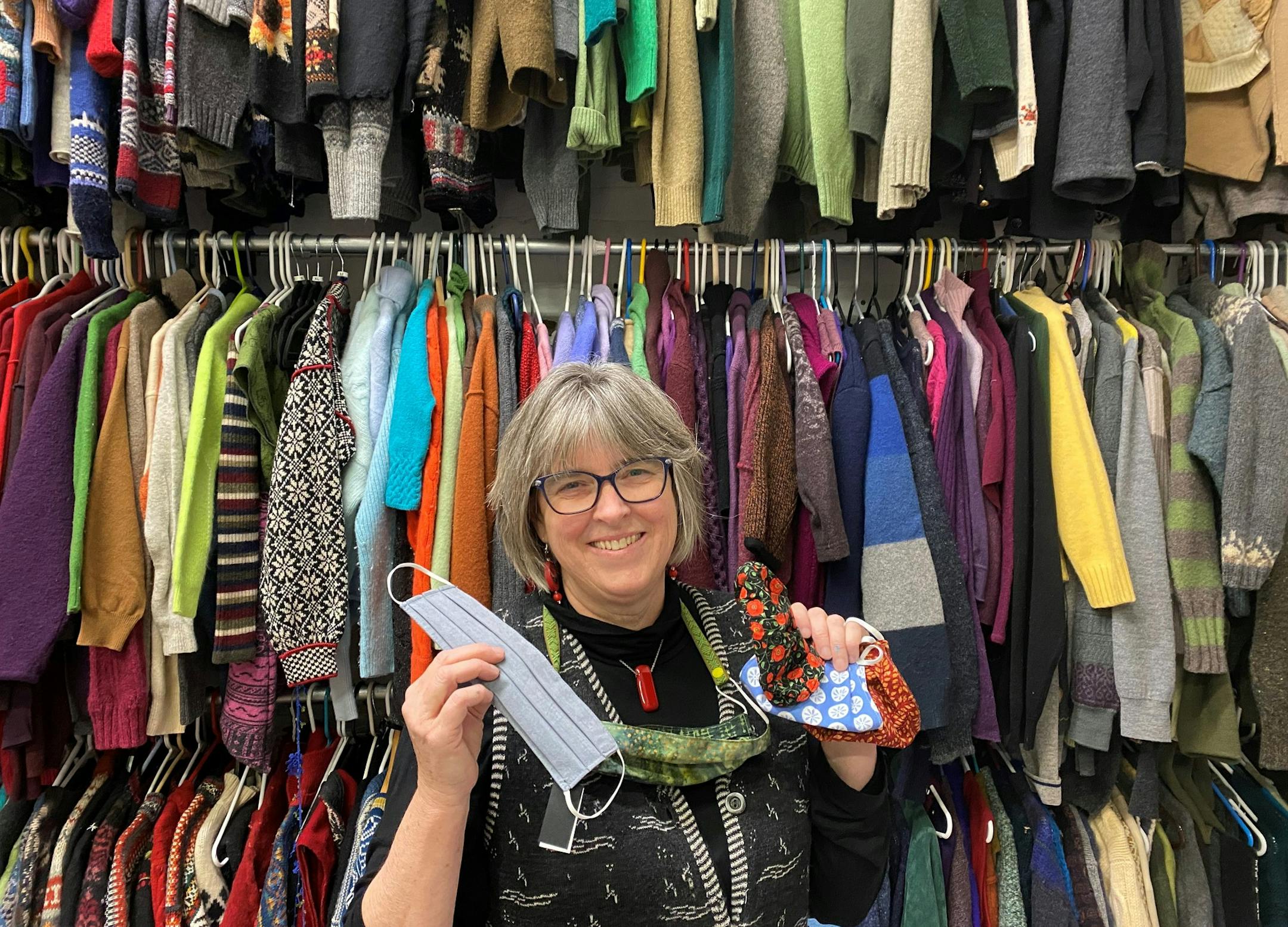 Julie Steller saved her business, Steller Handcrafted Goods, which makes mittens, hats and other things from recycled sweaters, by pivoting to making masks.
