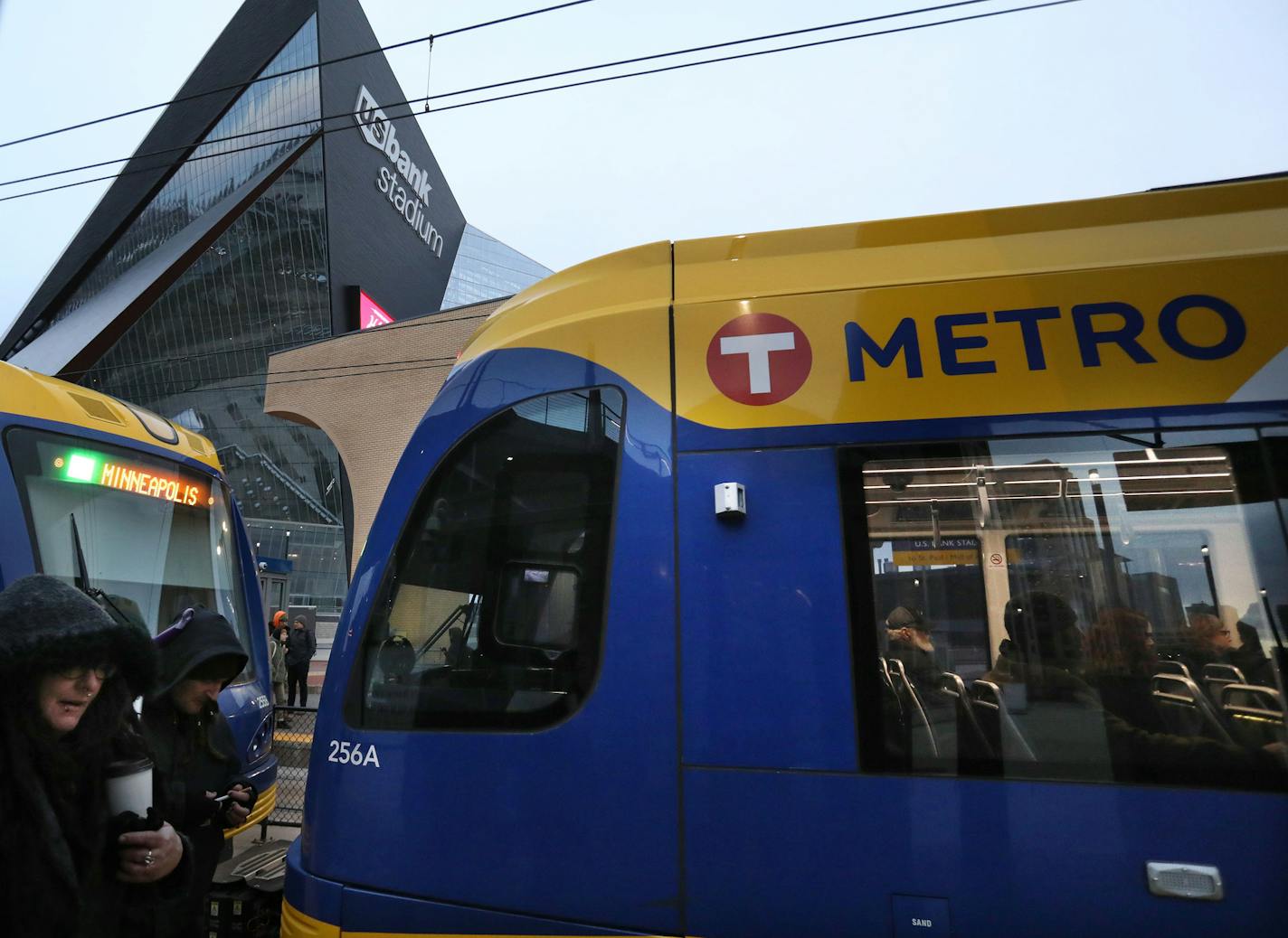 The U.S. Bank Stadium light rail station in Minneapolis was busy Wednesday. Serious crimes on the trains, including theft and aggravated assault, are up 35% this year.