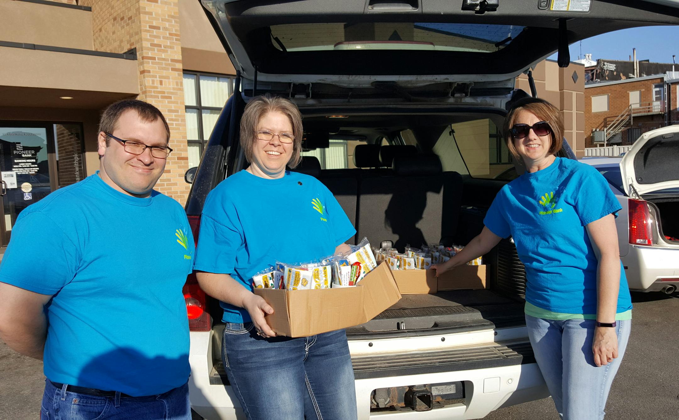 Pioneer Bank workers gave gifts to a local school for Teacher Appreciation Week. (Provided by Pioneer Bank)