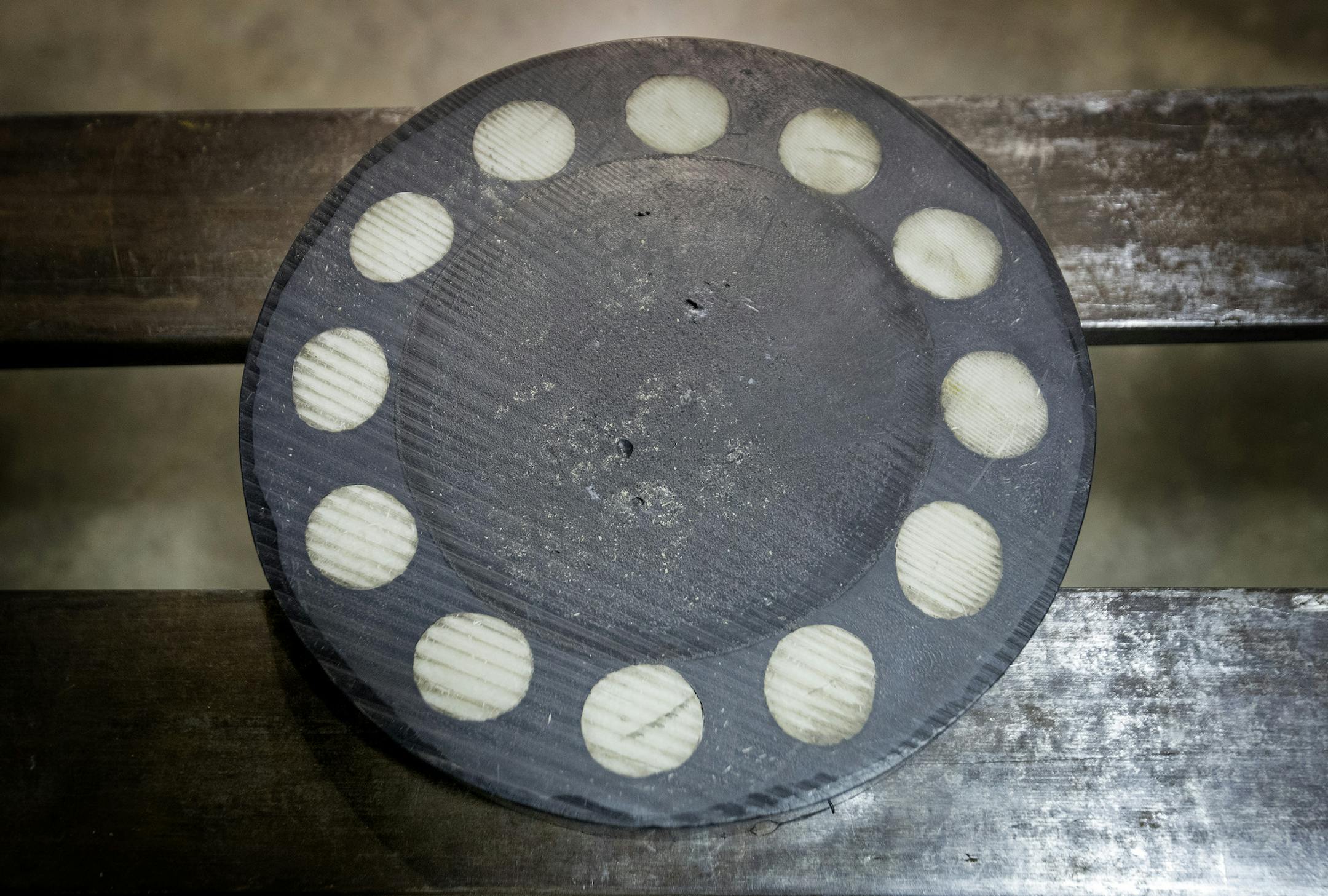 A cross-section of a dock piling made of recycled materials by Bedford Technologies in Worthington, which was on display at the 2017 Minnesota State Fair. (CARLOS GONZALEZ/Star Tribune)