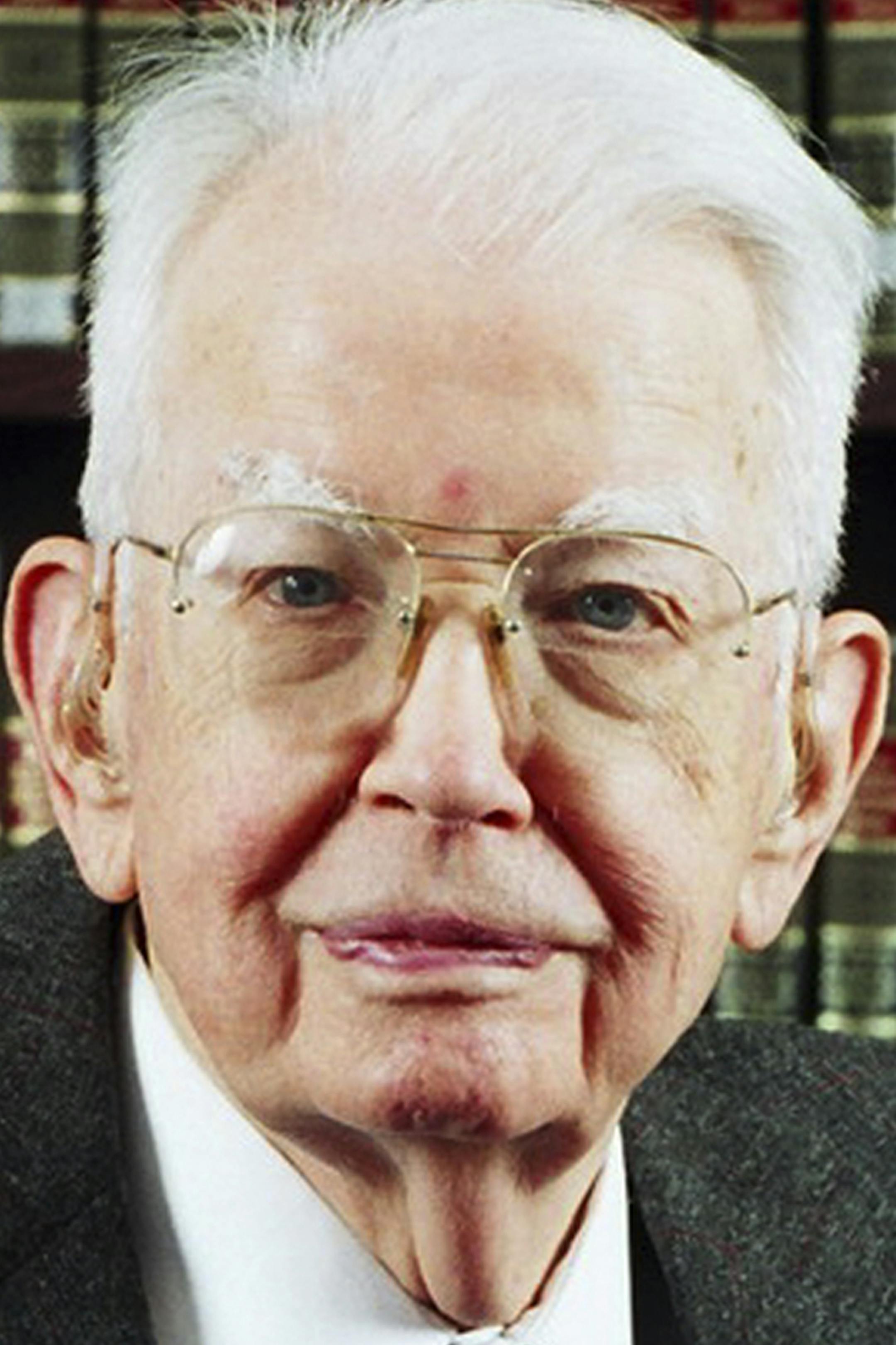This undated photo provided by the University of Chicago Law School shows professor Ronald Coase. Coase, a Nobel Prize winner and pioneer in applying economic theory to the law, died Monday, Sept. 2, 2013, after a short illness at a Chicago hospital. He was 102. The former University of Chicago professor was the oldest living Nobel laureate before his death. The British-born economist won the Nobel in economics in 1991. (AP Photo/Courtesy of the University of Chicago Law School)