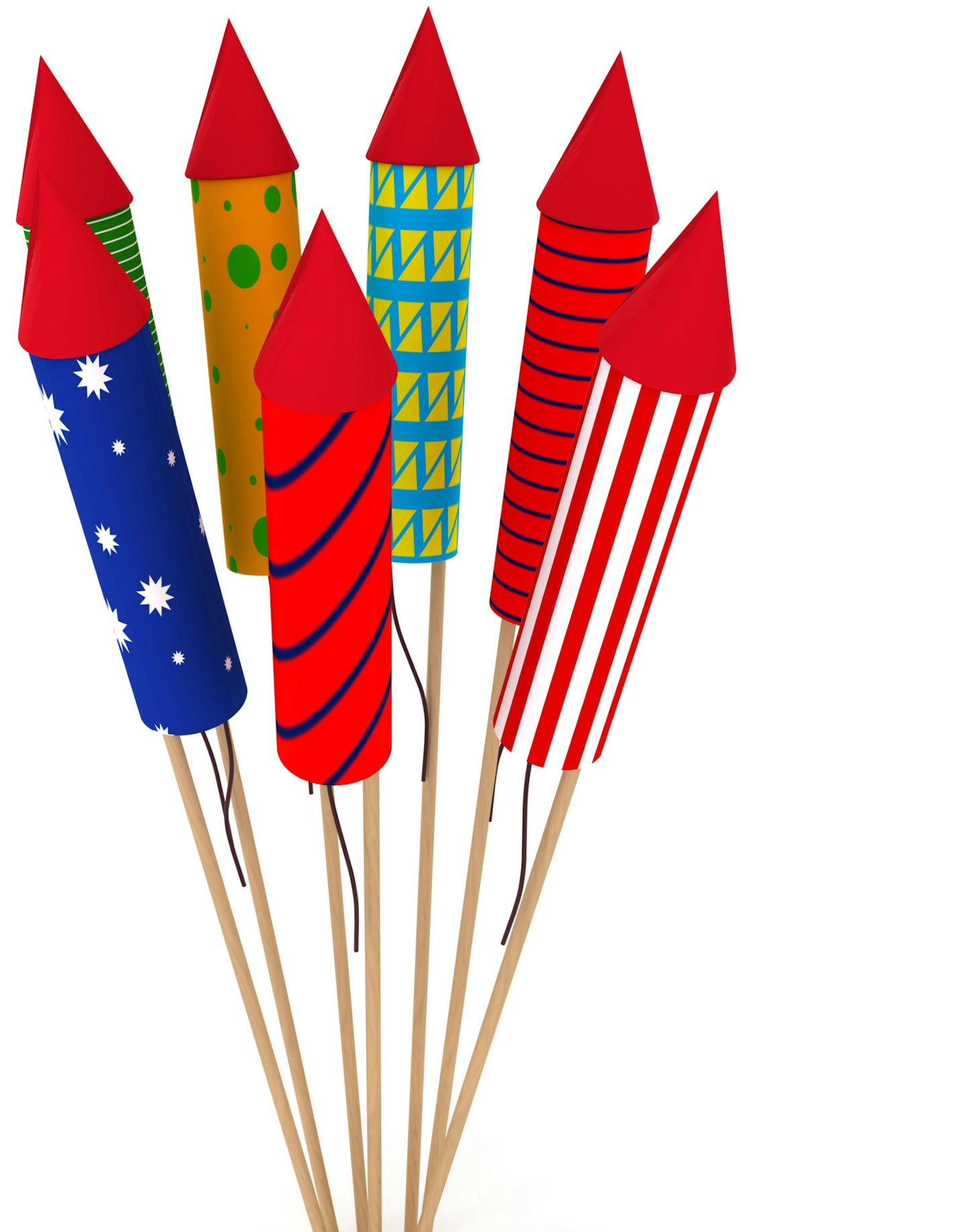 Fireworks rockets. Digitally Generated Image isolated on white background