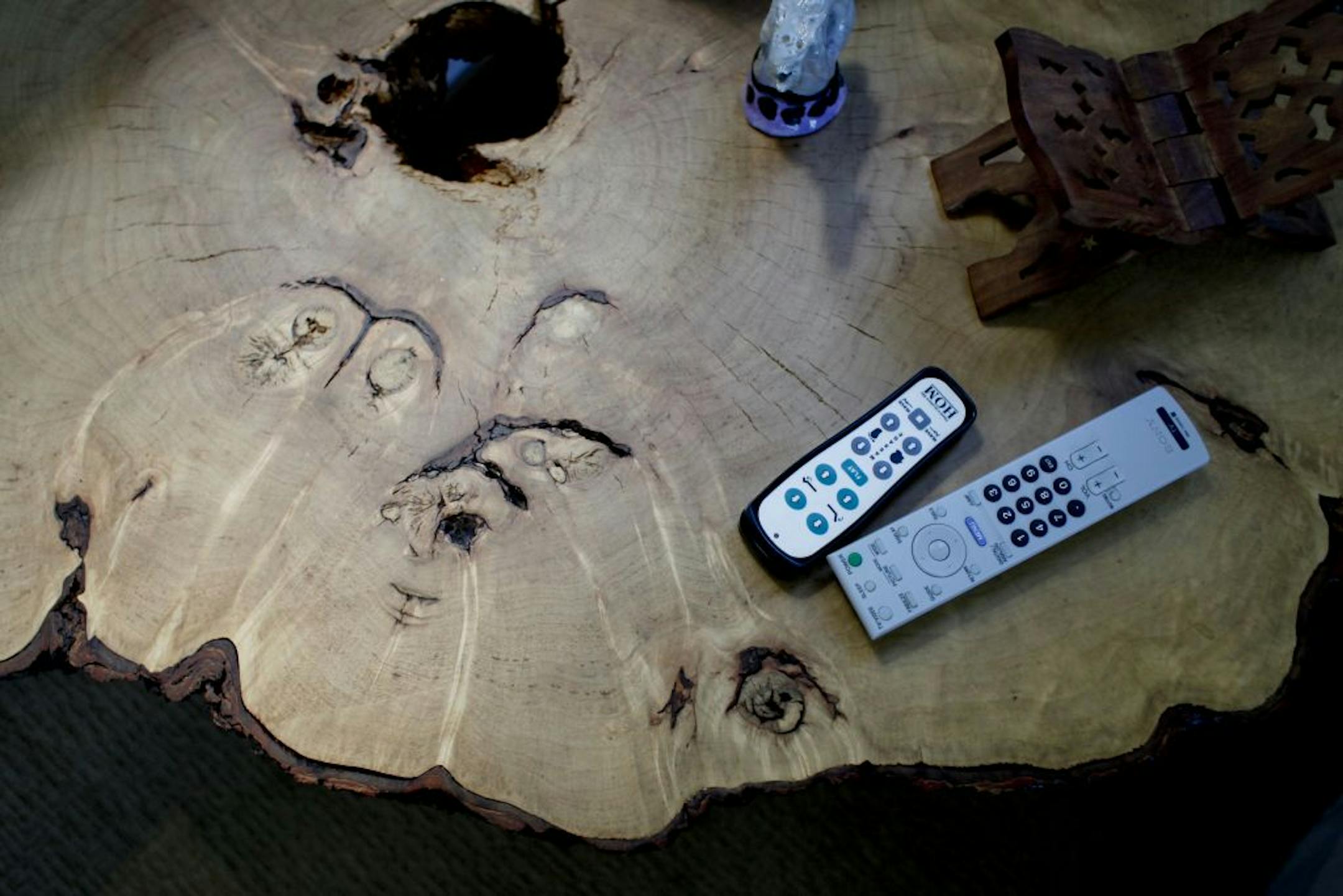 After 70-mile-an hour winds destroyed the Dave and Chip Solner's property, they jumped at the opportunity rebuild a green home using the trees that toppled down during the storm. The Solner's made various tree remains into practical piece, such as a night stand, in Apple Valley, Minn. on Tuesday, Aug. 7, 2012.