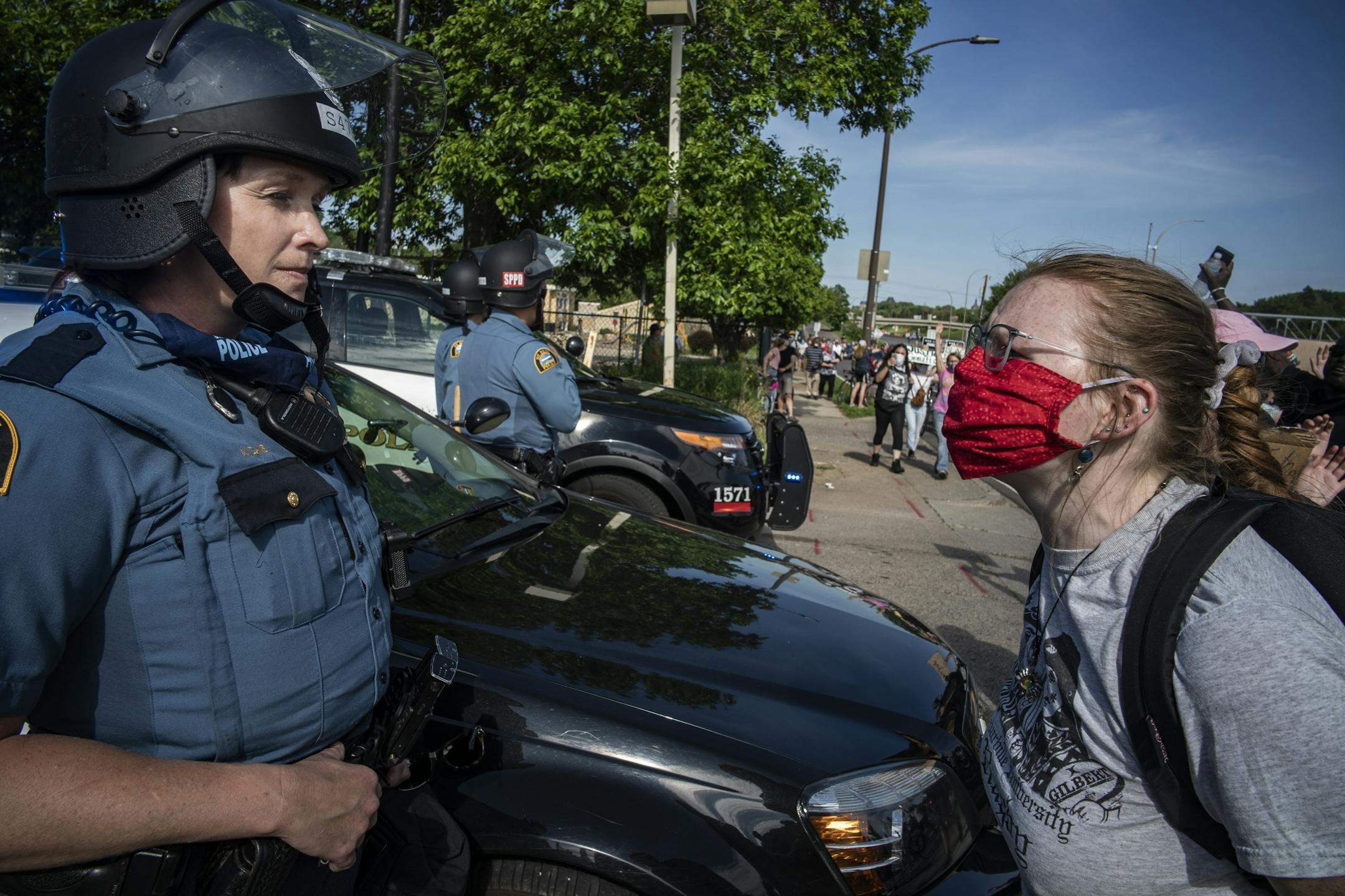 Protesters gathered at the State Capitol on Sunday and then marched on HWY 94 towards Minneapolis before exiting on Lexington and returning to the Capitol.
