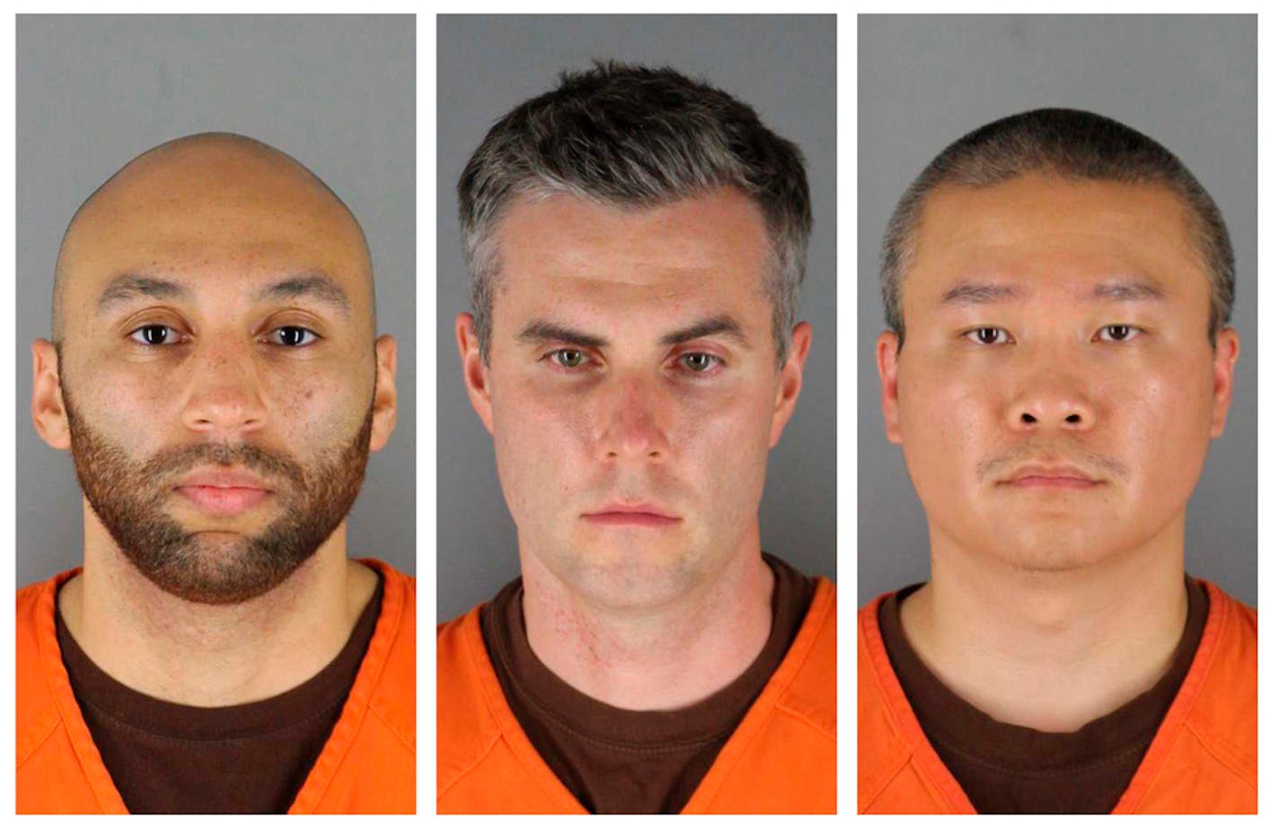 FILE - This combination of photos provided by the Hennepin County Sheriff's Office in Minnesota on Wednesday, June 3, 2020, shows from left, former Minneapolis police Officers J. Alexander Kueng, Thomas Lane and Tou Thao. A more detailed trial schedule for three former Minneapolis police officers charged with aiding and abetting in the death of George Floyd has been set for next March, according to an order made public Wednesday, June 9, 2021. Last month, a judge pushed the trial of Lane, Kueng and Thao out to next March, in part because he wanted publicity from the trial of ex-officer Derek Chauvin to cool down, and partly to allow a federal case against the officers to go forward first. (Hennepin County Sheriff's Office via AP File)