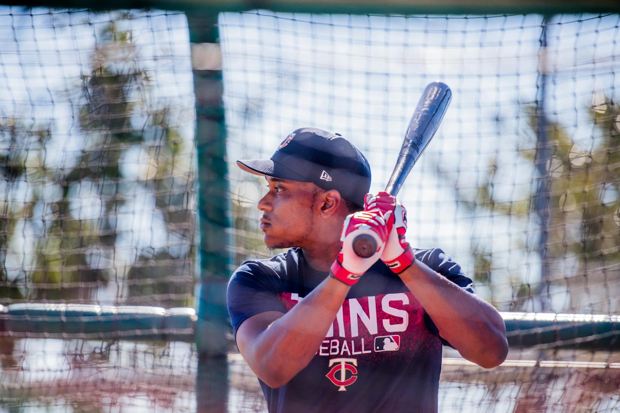 Twins infielder Jorge Polanco (11) practiced his swing during workouts.