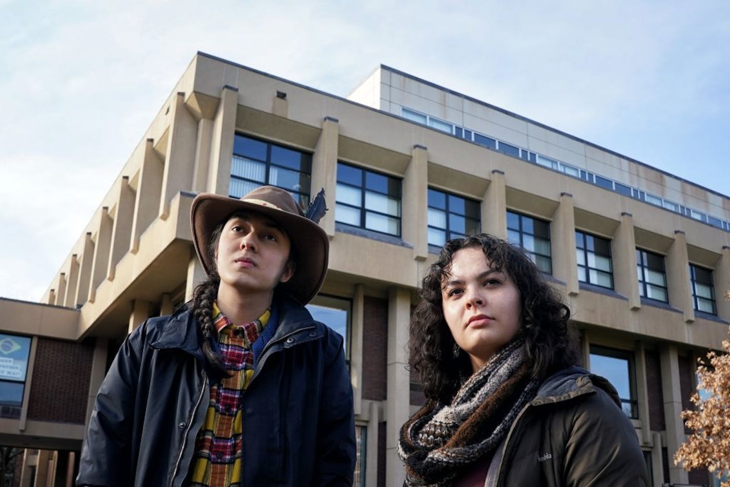 Zoe Allen, who co-chairs the student group Proud Indigenous People for Education, said she was surprised by how quickly campus officials acted to change the building's name. Allen, right is seen with co-chair Jennings Mergenthal outside Neill Hall.