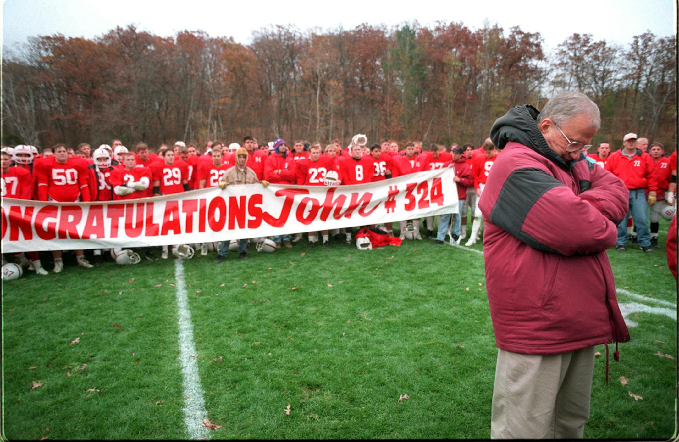 St. John's football coach John Gagliardi took a moment to reflect ... just prior to receiving a plaque from the university president.
