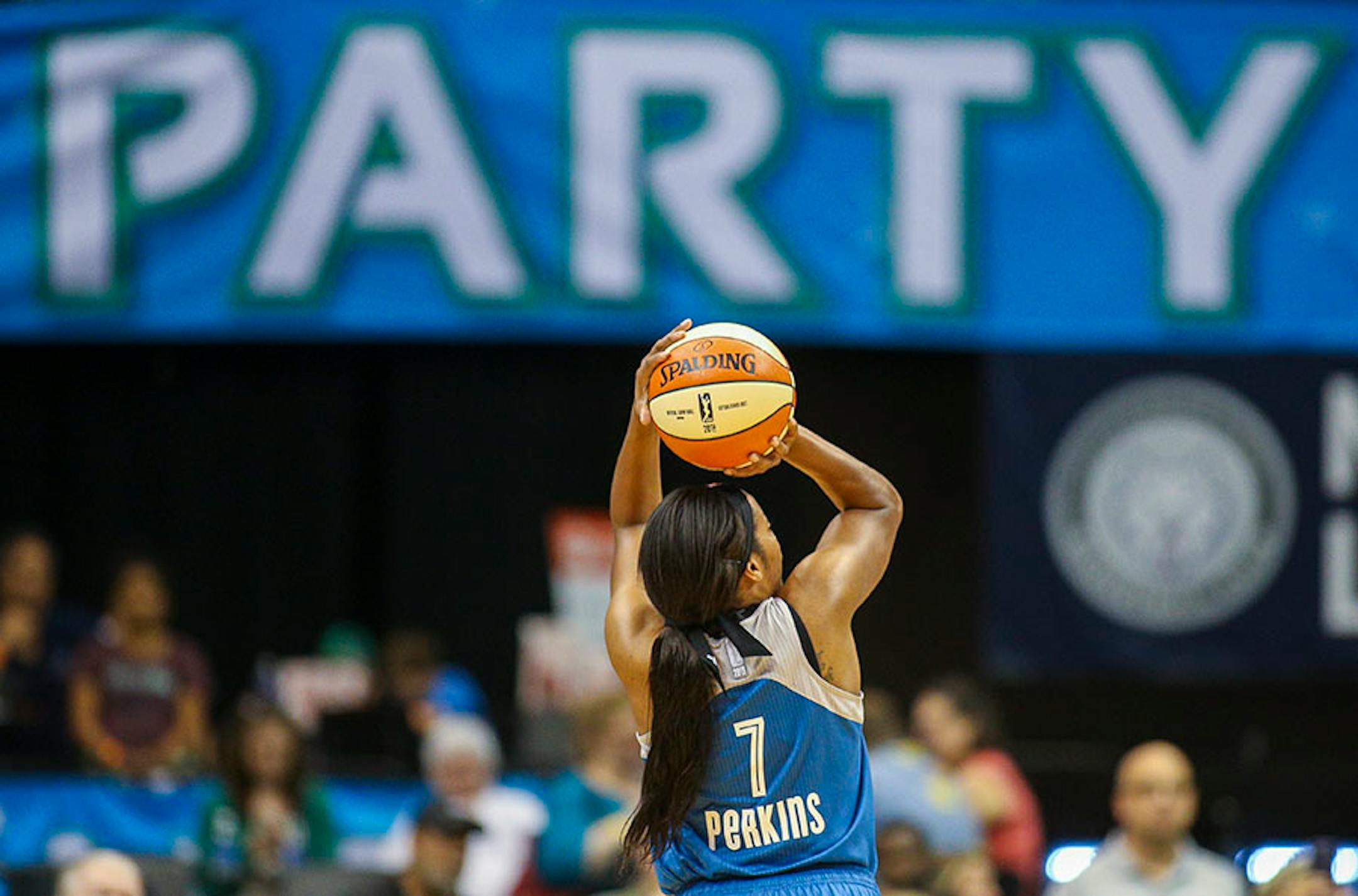 Minnesota Lynx guard Jia Perkins (7) attempts a three point shot during the third quarter.