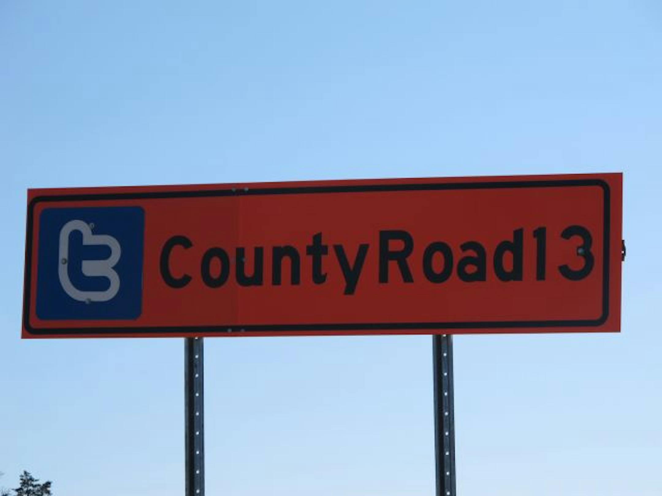 Photo by Emma Carew Washington Co. roadsign with Twitter logo