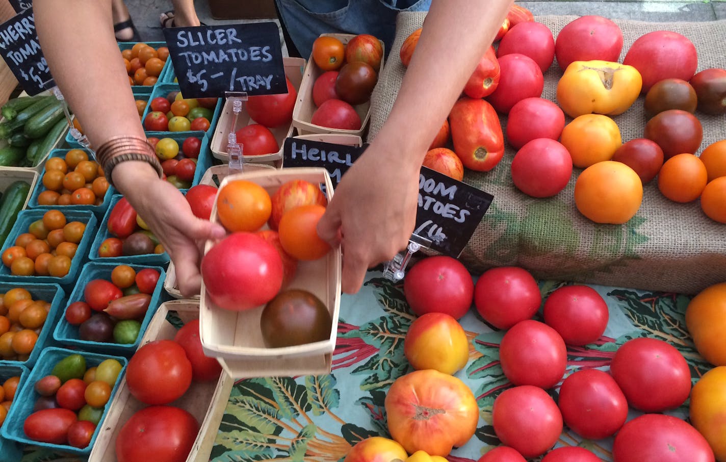 Fresh tomatoes from the Loon Organics stand at Mill City Farmers Market.