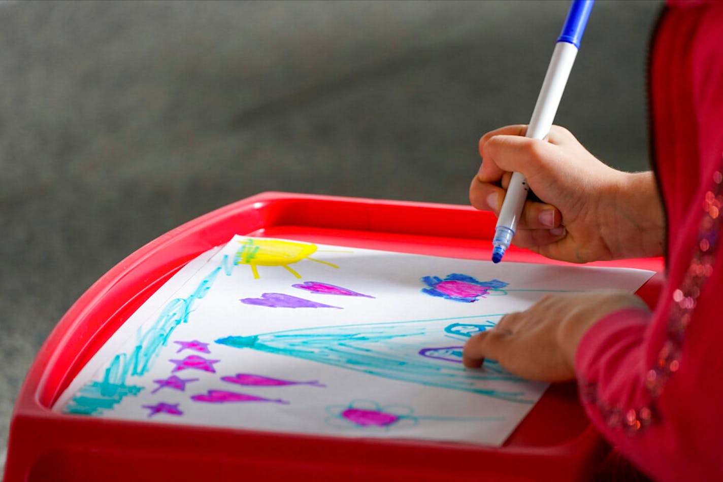 Students from Public School 11 take part in art and science classes at the High Line Park Wednesday, Oct. 21, 2020, in New York. This fall, the High Line will serve as an outdoor classroom for four High Line partner schools, providing after school programming to a total of nearly 400 students from elementary through high school. (AP Photo/Frank Franklin II)