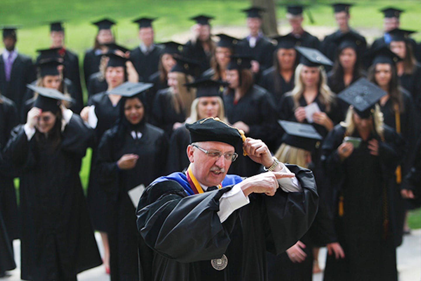 A graduation ceremony at the University of Minnesota, Rochester. The share of open jobs today that require postsecondary education is actually shrinking.