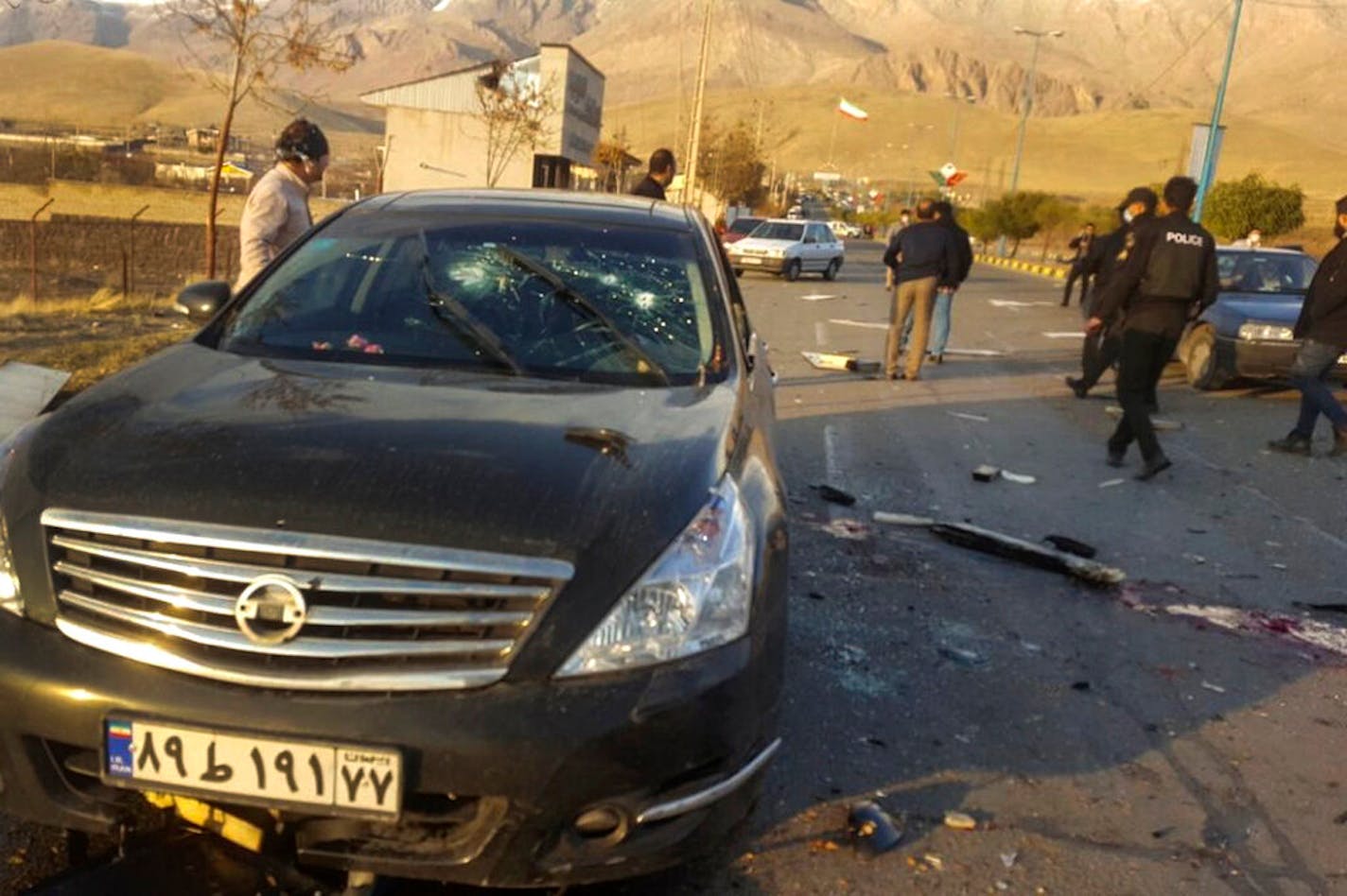 The scene where Mohsen Fakhrizadeh was killed in Absard, a small city just east of the capital, Tehran, Iran, Friday, Nov. 27, 2020.