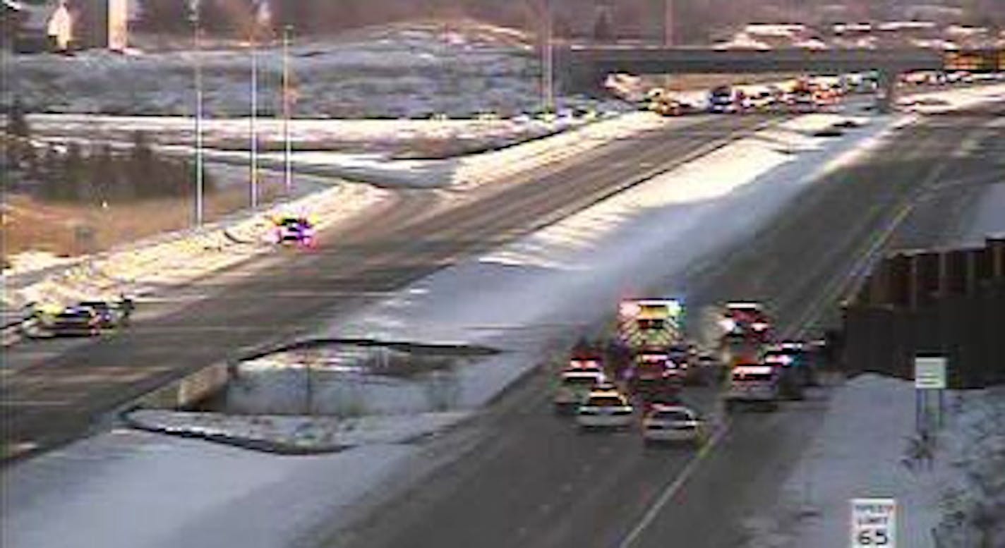 MnDOT traffic cameras show the scene as police surrounded a vehicle on eastbound Hwy. 212 a between Hwy. 101 and Dell Road after the driver led them on a high speed chase from Hwy. 41.