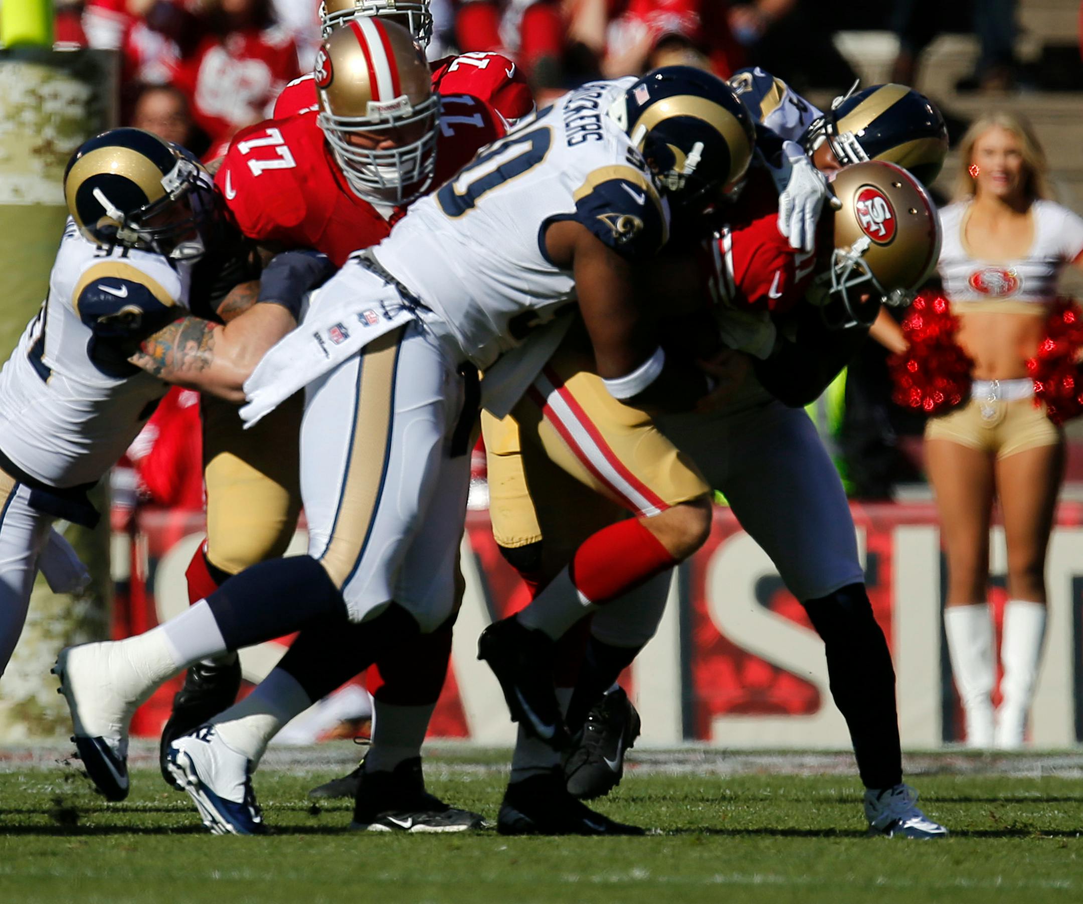 Rams first-round draft pick Michael Brockers sacked 49ers quarterback during their tie last month.