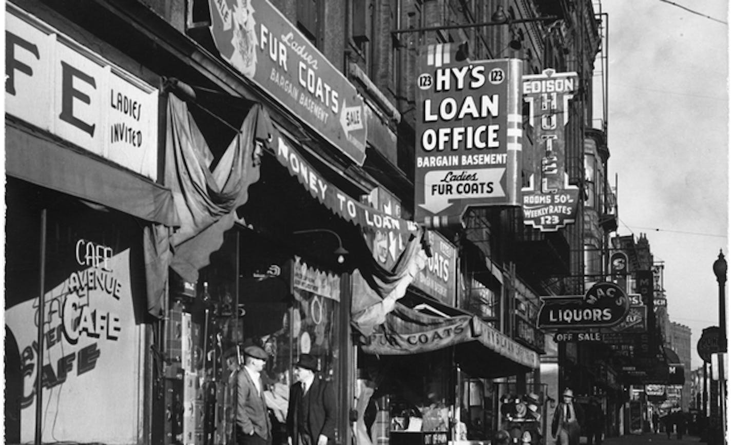 The Gateway District in Minneapolis was a colorful, skid-row area wiped out by urban renewal in the early 1960s.