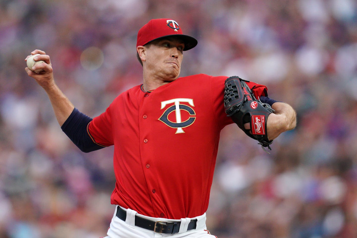 Minnesota Twins starting pitcher Kyle Gibson (44) threw a pitch in the second inning. ] ANTHONY SOUFFLE &#x2022; anthony.souffle@startribune.com The Minnesota Twins played the Kansas City Royals in an MLB game Friday, June 14, 2019 at Target Field in Minneapolis.