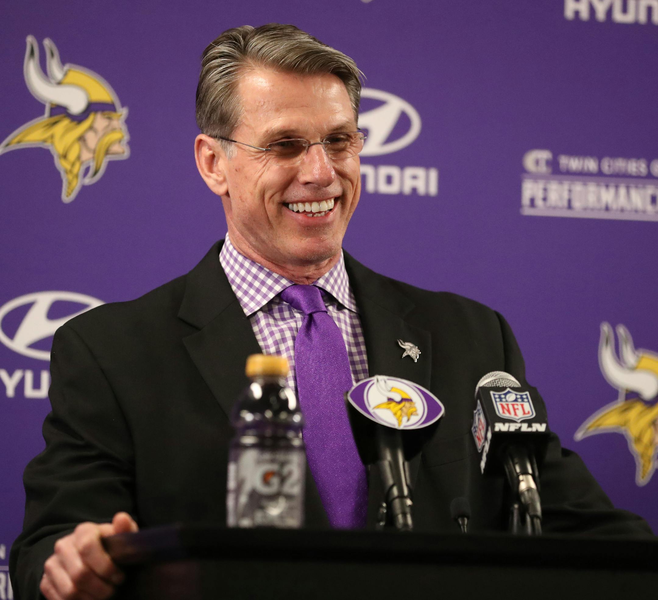 Minnesota Vikings general manager Rick Spielman spoke glowingly of Vikings first round pick cornerback Mike Hughes from the University of Central Florida, before Hughes met local media members Friday, April 27, 2018, at the Twin Cities Orthopedics Media Center.] DAVID JOLES ï david.joles@startribune.com Vikings CB Mike Hughes will be introduced at 5:00 p.m. CT on Friday, April 27 at the Twin Cities Orthopedics Media Center.