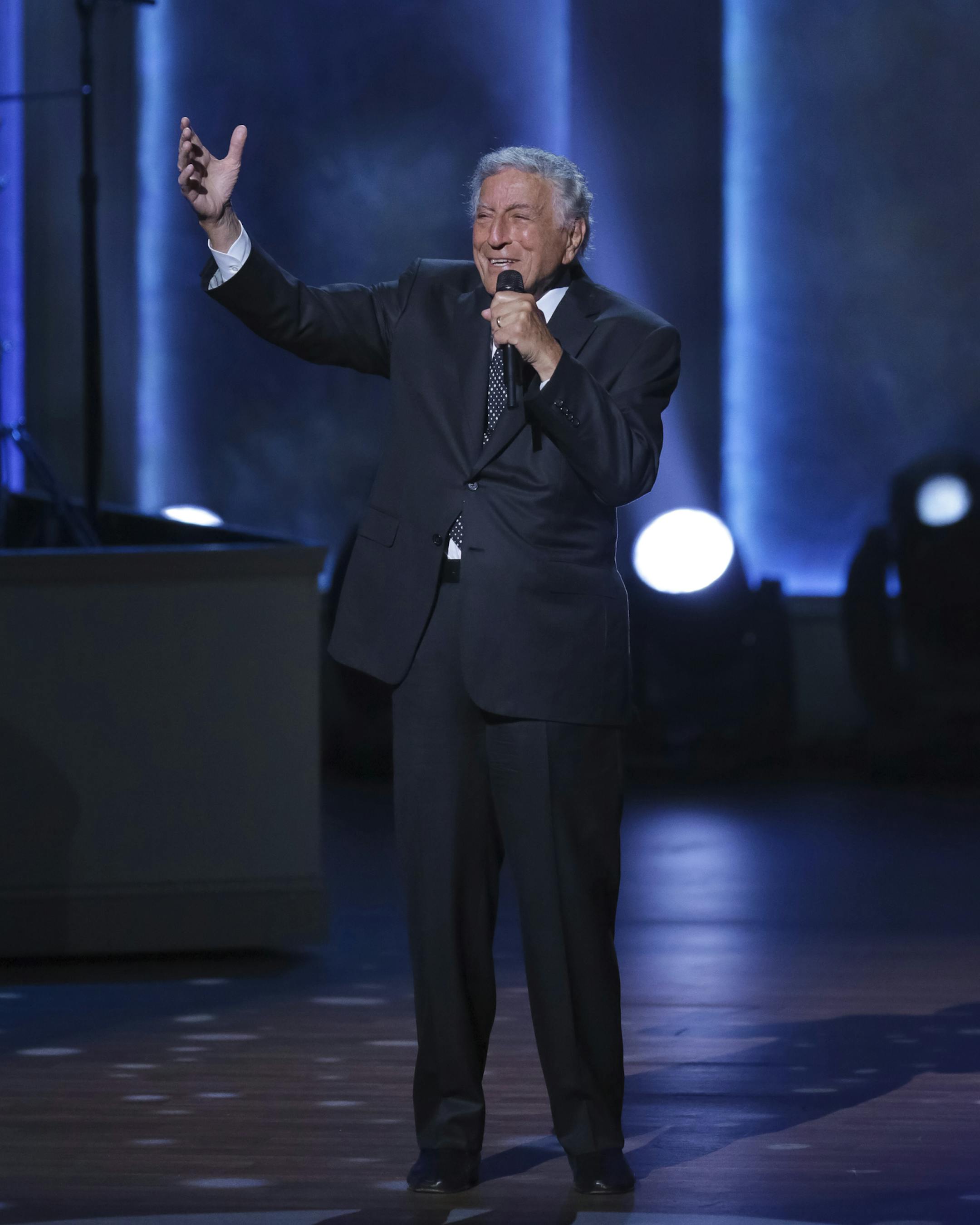 Singer/honoree Tony Bennett performs on stage during the 2017 Gershwin Prize Honoree's Tribute Concert at the DAR Constitution Hall on Wednesday, Nov. 15, 2017, in Washington. (Photo by Brent N. Clarke/Invision/AP)