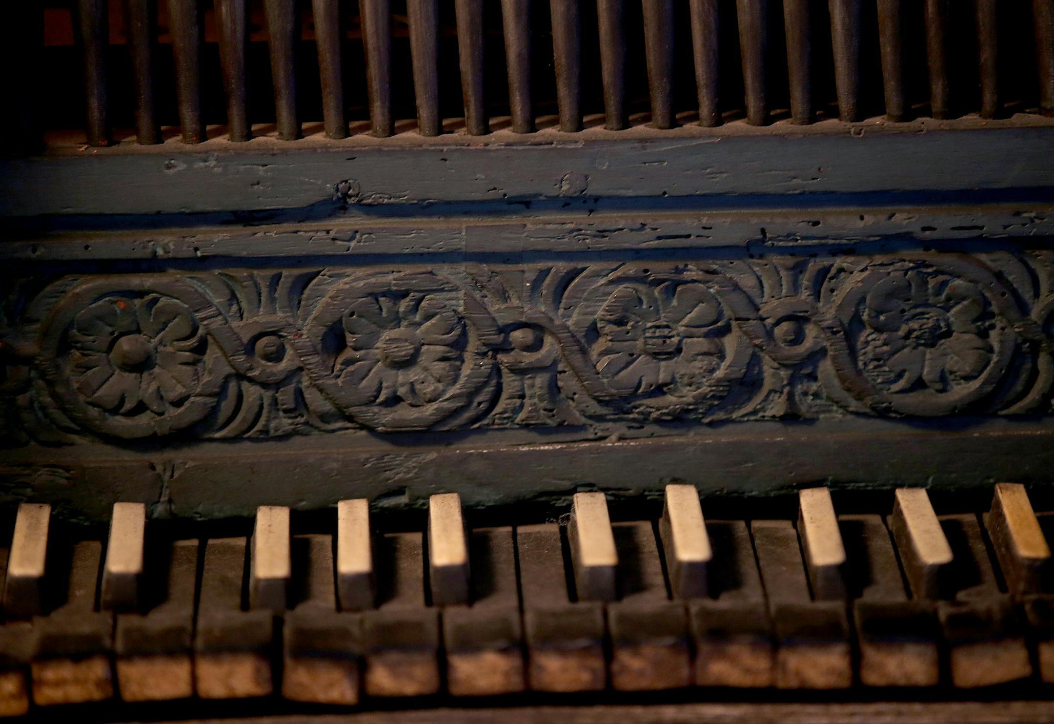 Steve Misener showed some of his vintage pianos that he has on display in a Stillwater barn including this German Positive Pipe Organ from the 17th Century , Thursday, April 16, 2015 in Stillwater, MN. ] (ELIZABETH FLORES/STAR TRIBUNE) ELIZABETH FLORES • eflores@startribune.com
