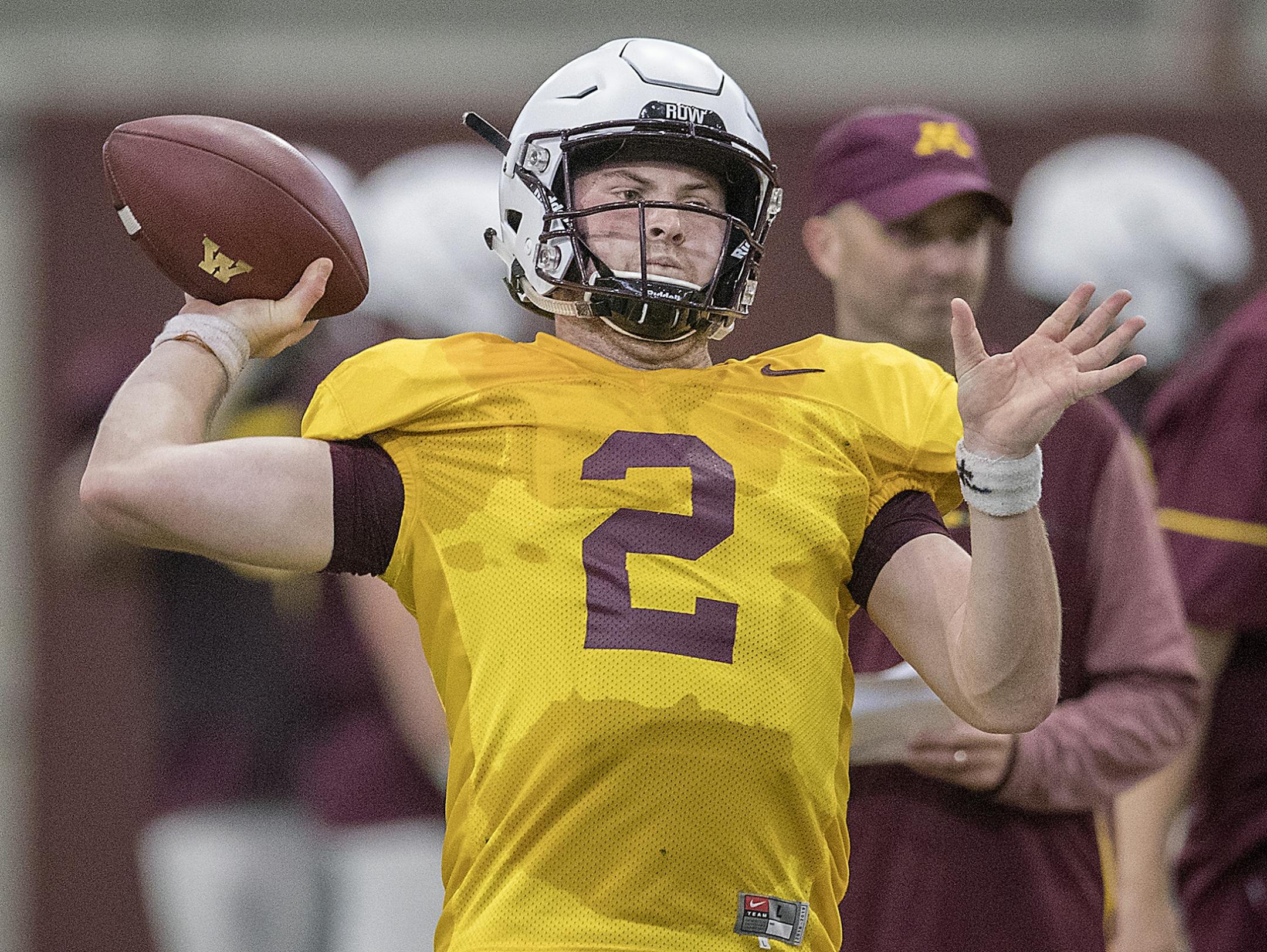 Minnesota's quarterback Tanner Morgan took to the field for the first practice that was open to the public at the Athletes Village at the University of Minnesota in Minneapolis, MN.