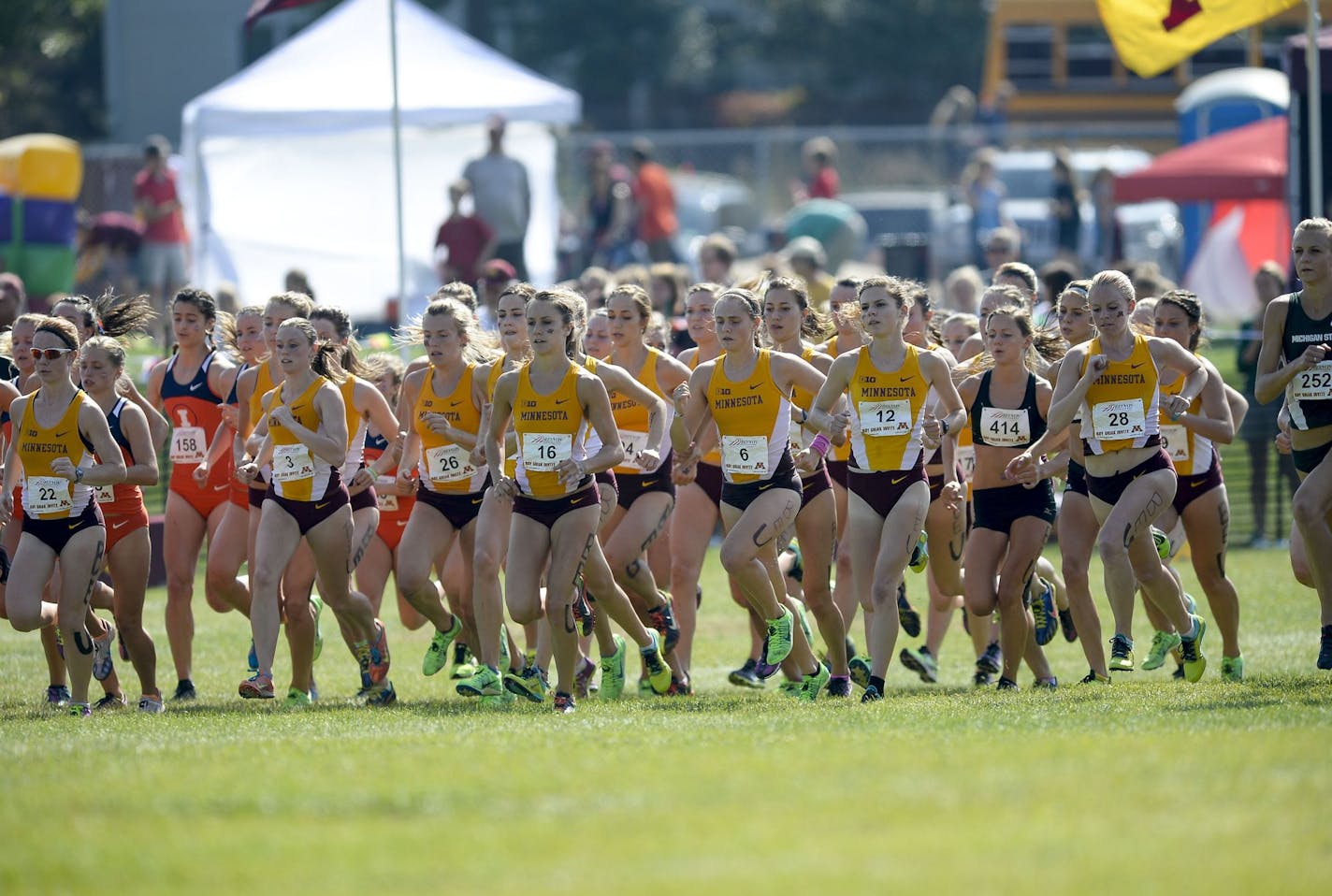 Rocky's Run gives members of the public a chance to test themselves on the same course as the annual Griak Invitational. 2014 - Here, the University of Minnesota Women Cross Countr team start the 29th Griak in 2014. -- Copyright Christopher Mitchell / SportShotPhoto.com