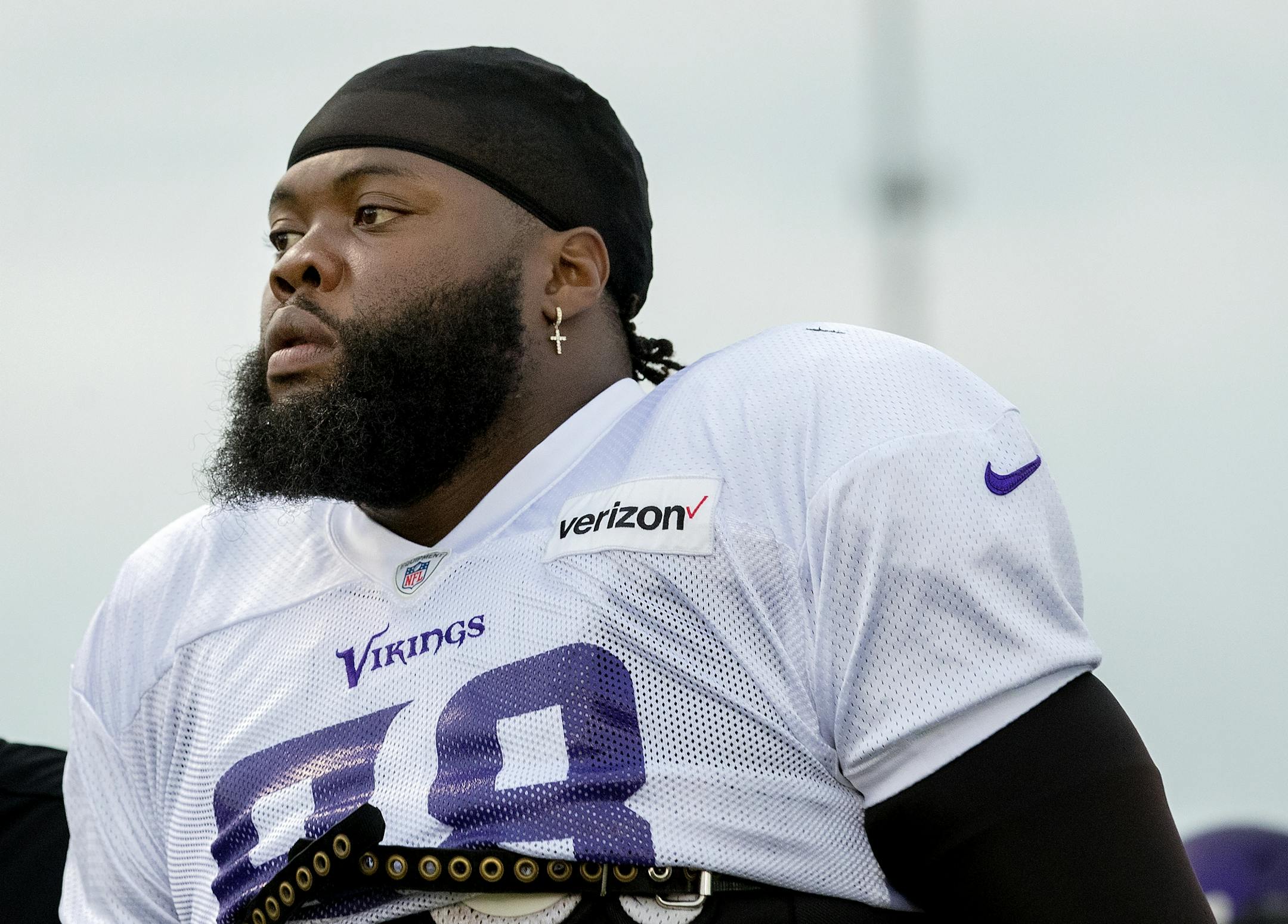 Minnesota Vikings defensive lineman Linval Joseph walked into Blakeslee Stadium in Mankato.