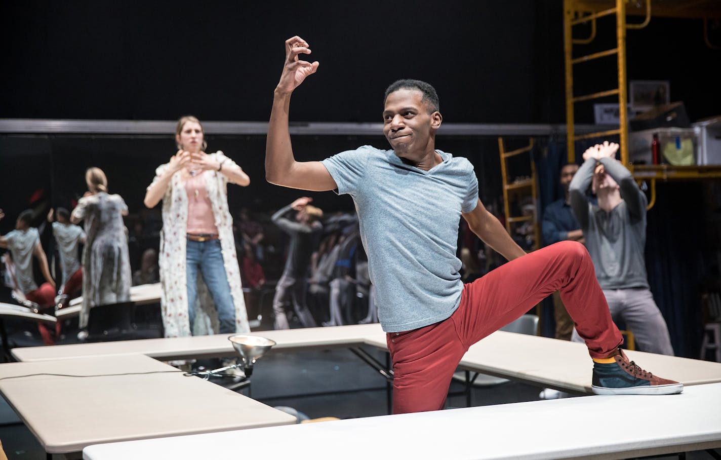 Nika Ezell Pappas (Actor 5), Lamar Jefferson (Actor 4) and Sam Bardwell (Actor 1) in the Guthrie Theater's production of "We Are Proud to Present."
credit: Dan Norman